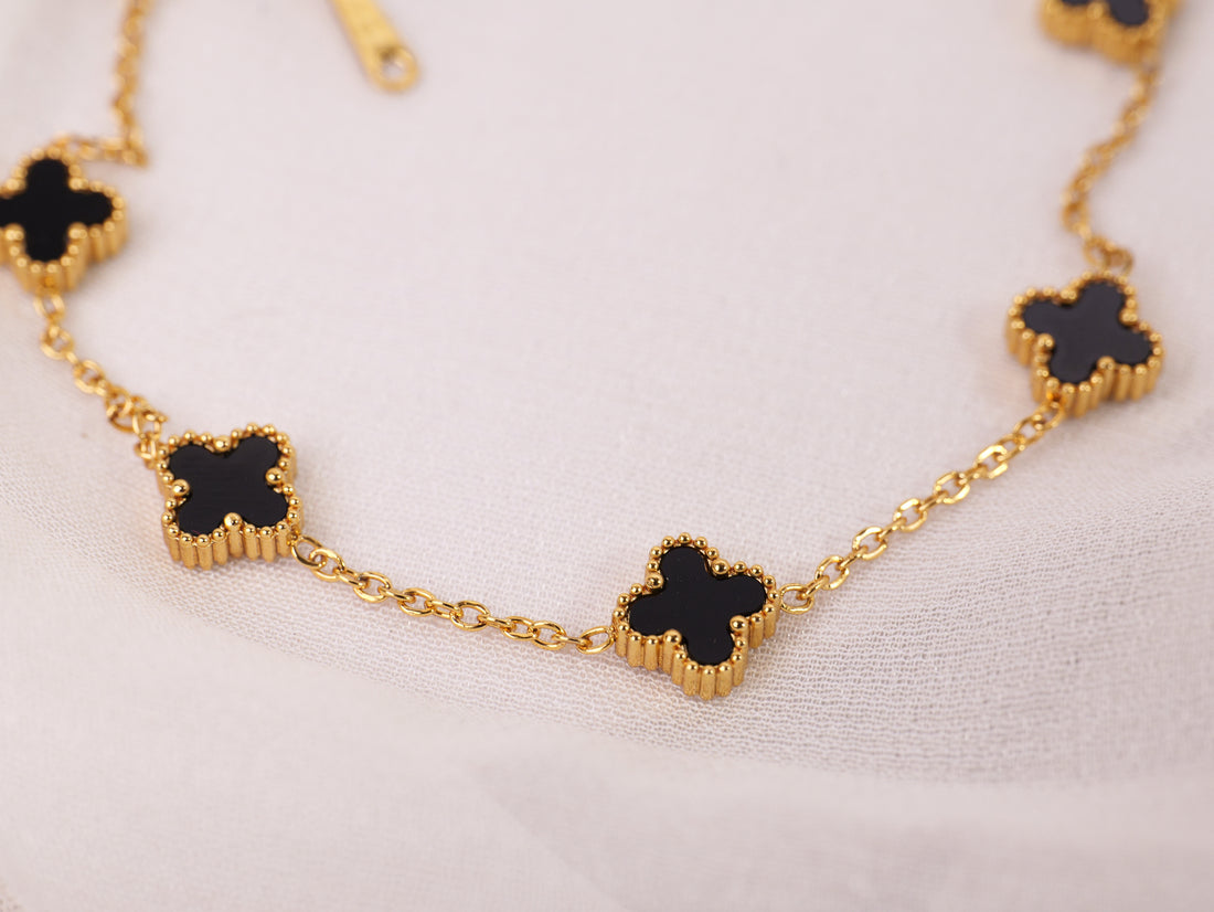 Black White Reversible Small Clover Charm Bracelet