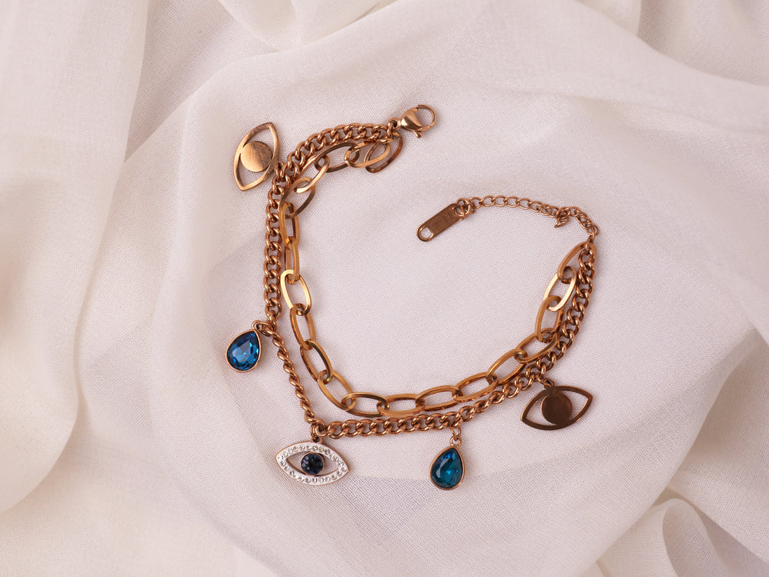 Evil Eye Charm Rose Gold Bracelet