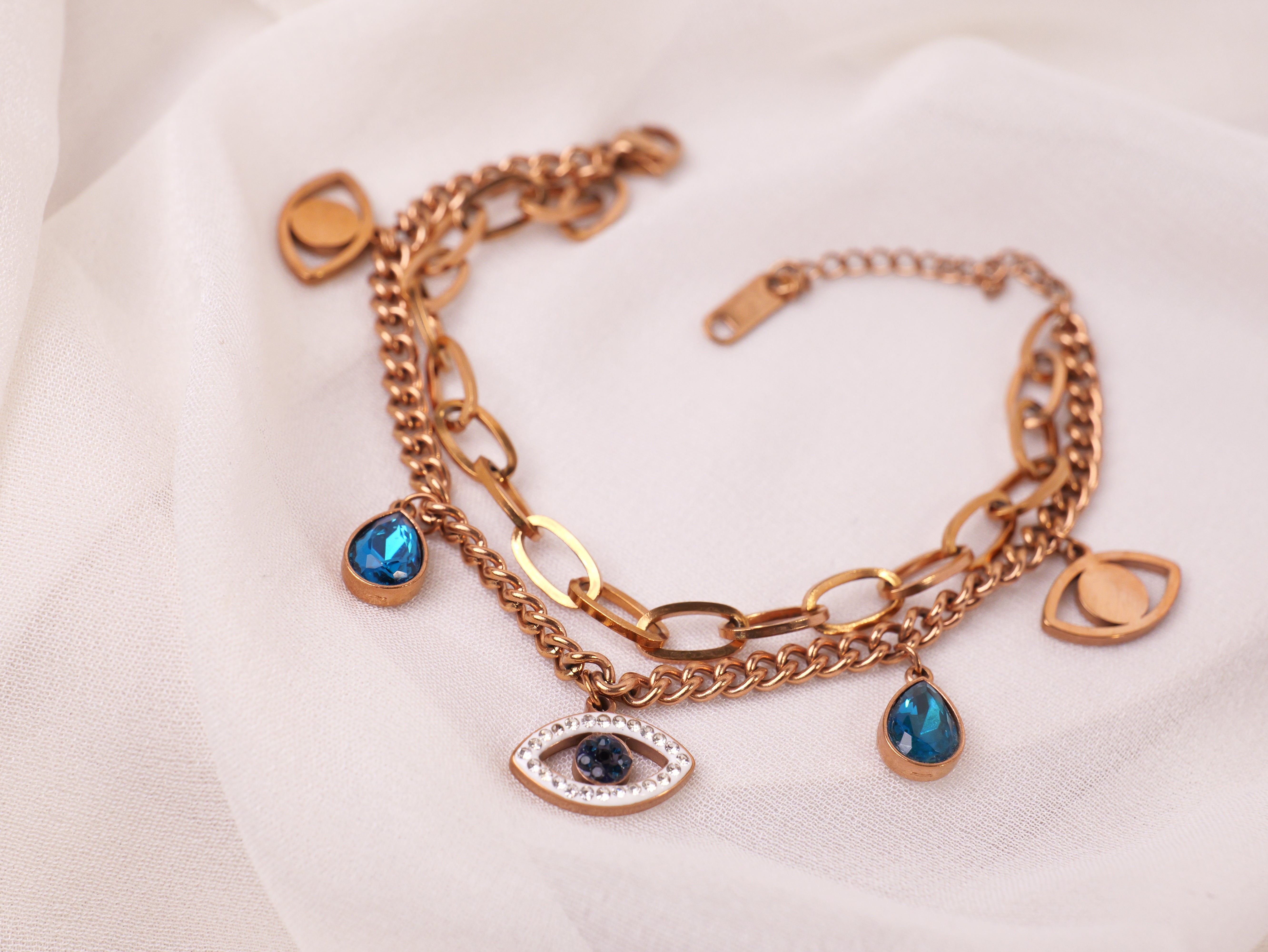 Evil Eye Charm Rose Gold Bracelet