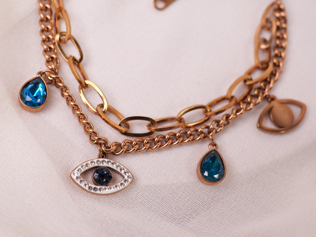 Evil Eye Charm Rose Gold Bracelet