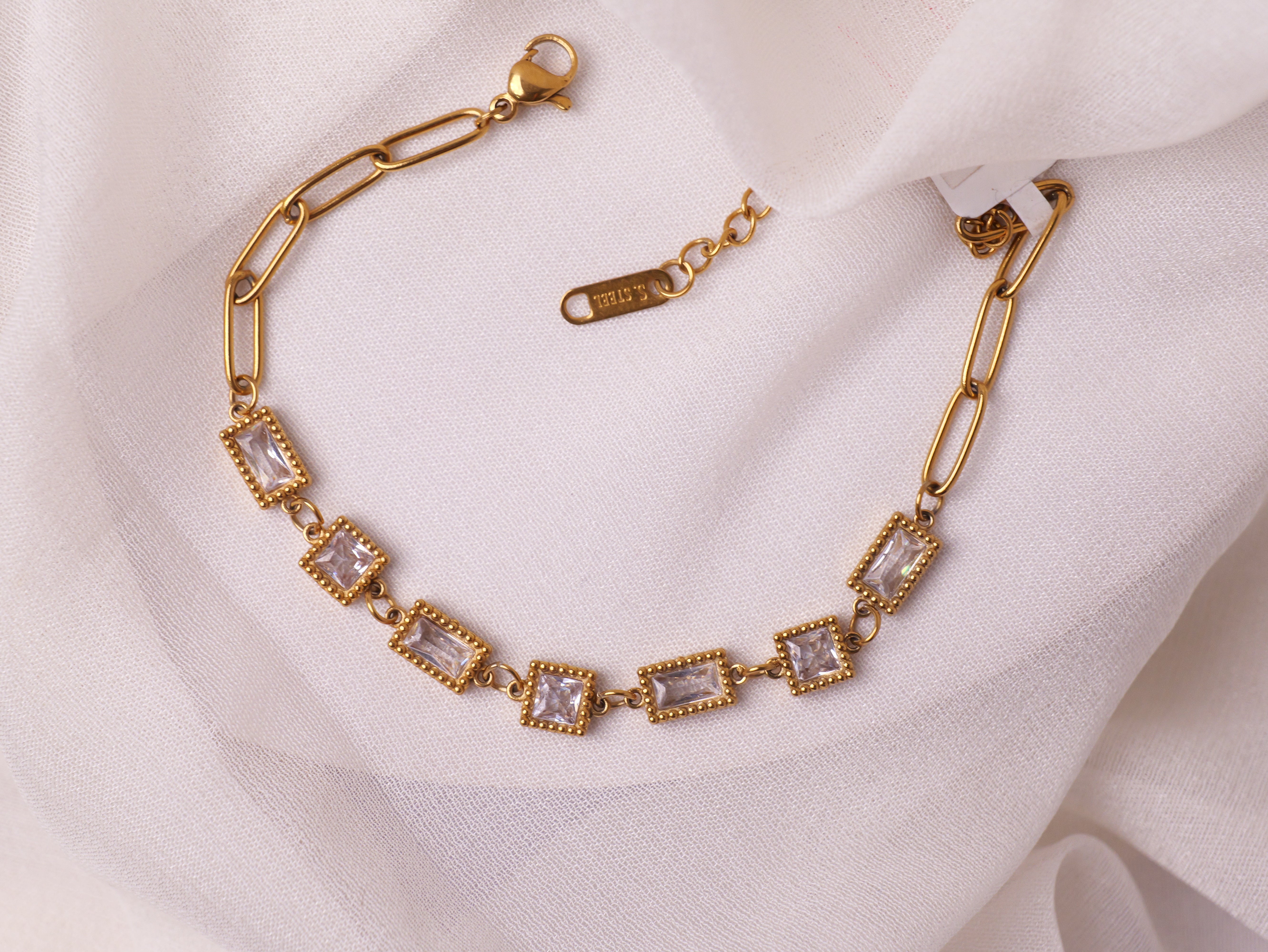 Crystal Rectangle Link Bracelet