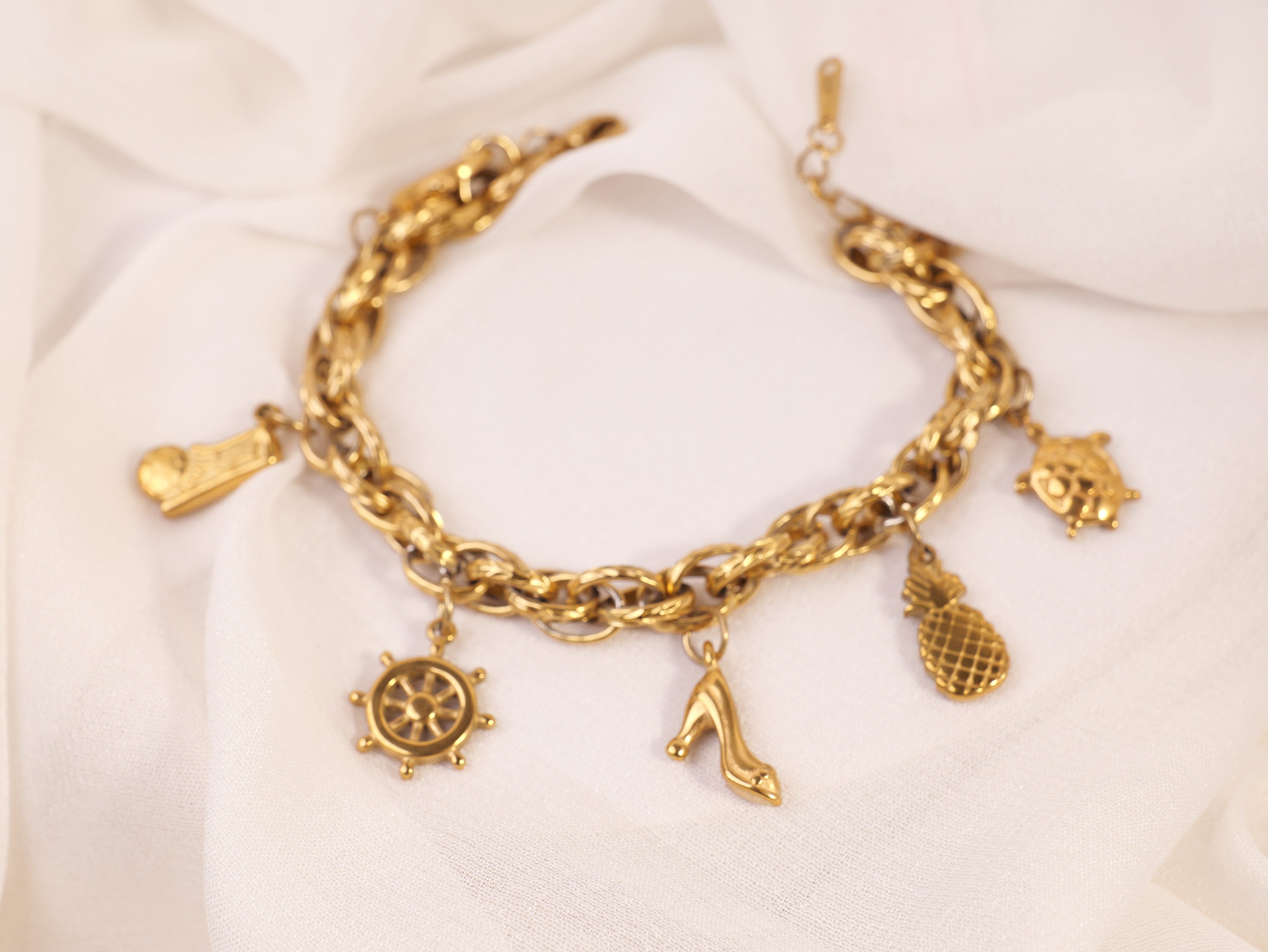 Gold Charm Chain Bracelet