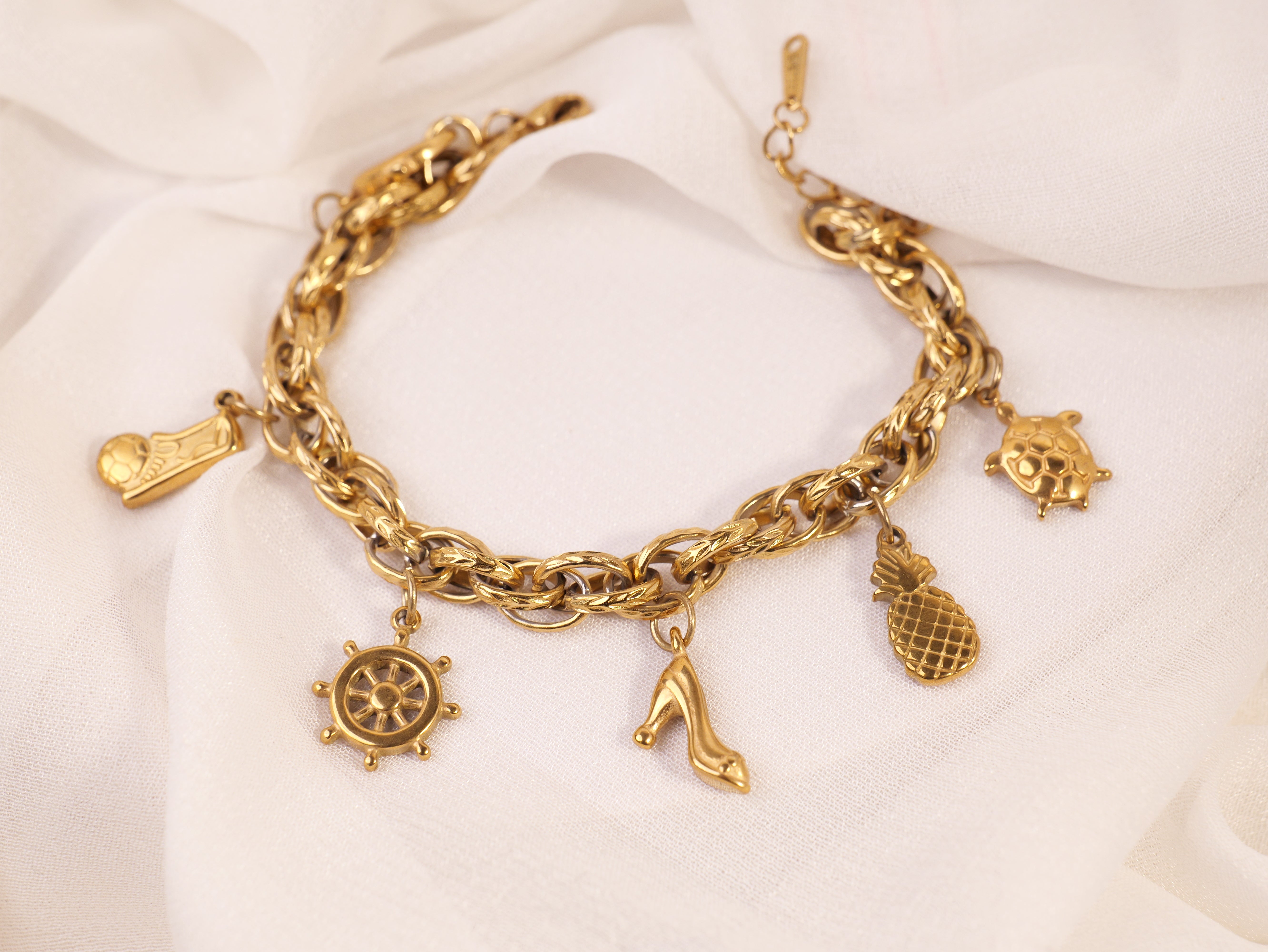 Gold Charm Chain Bracelet