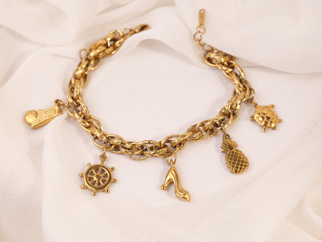 Gold Charm Chain Bracelet