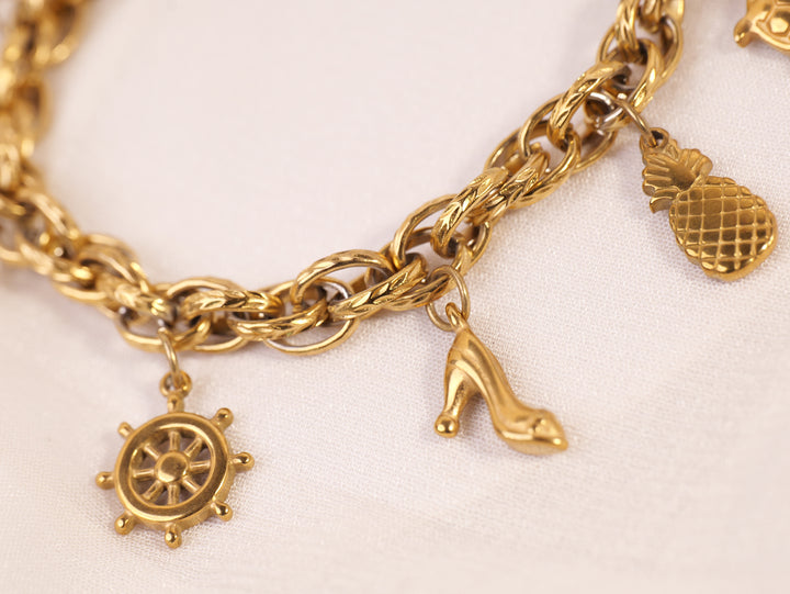 Gold Charm Chain Bracelet