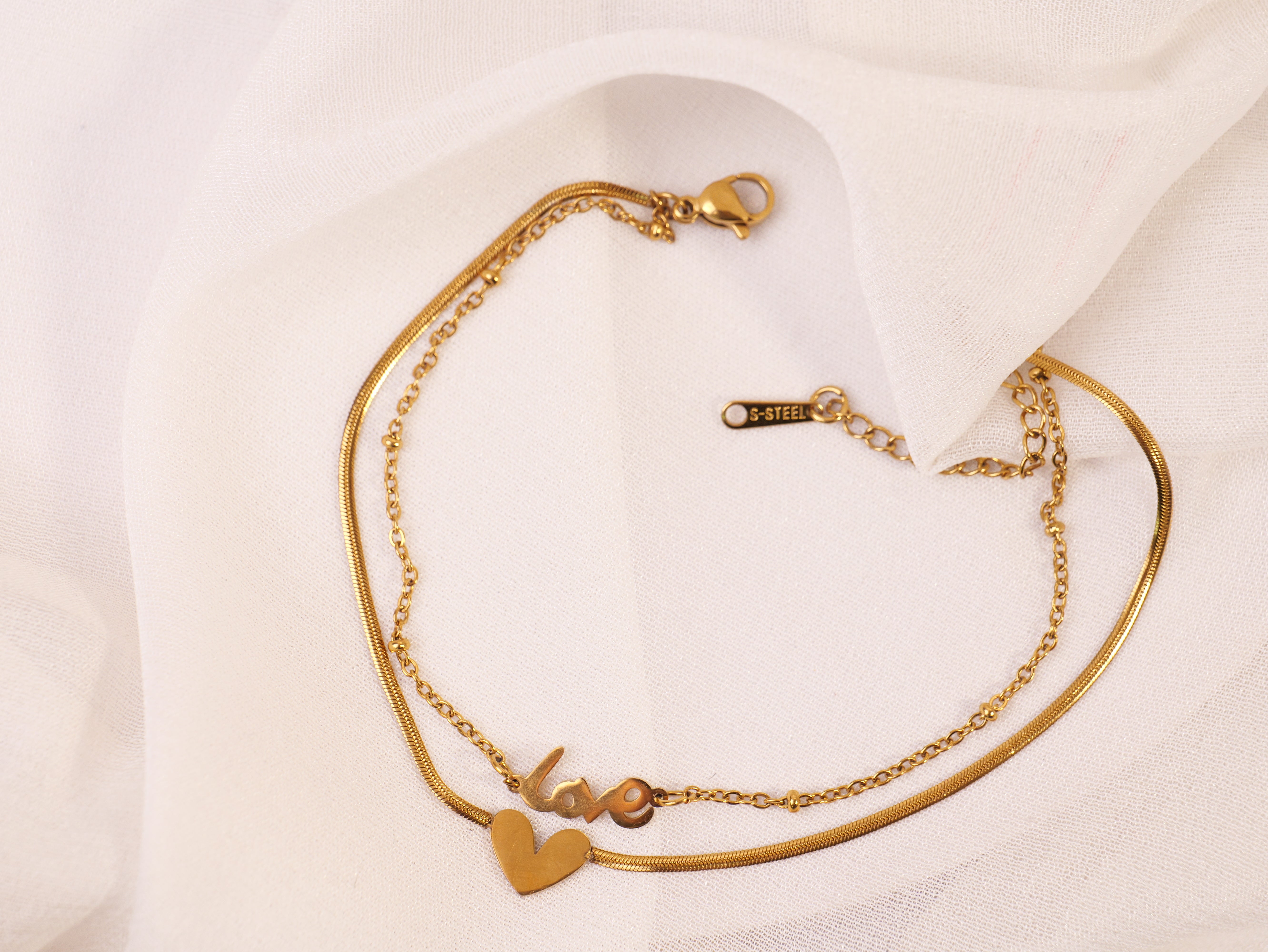 Golden Love & Heart Layered Bracelet