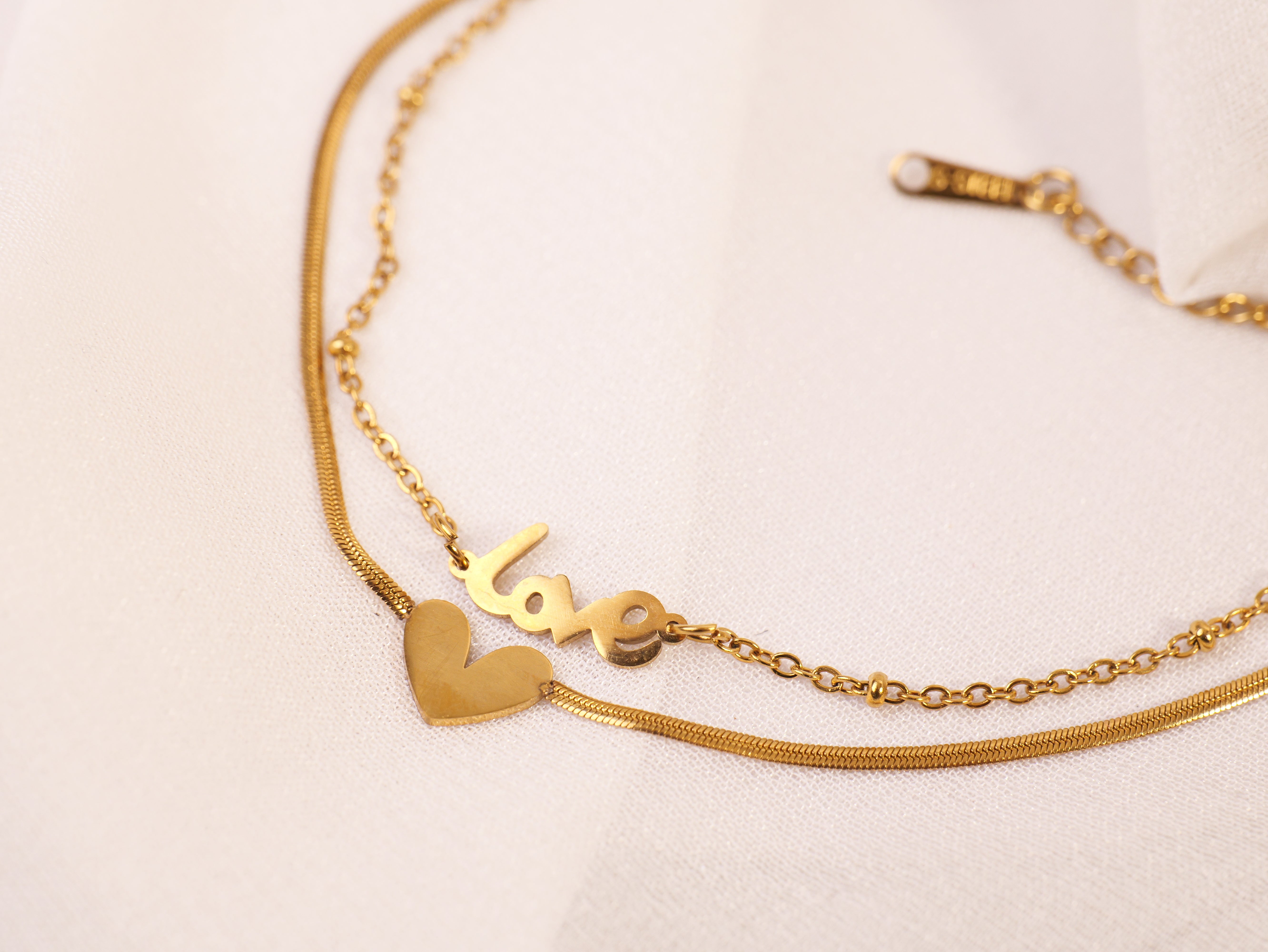 Golden Love & Heart Layered Bracelet
