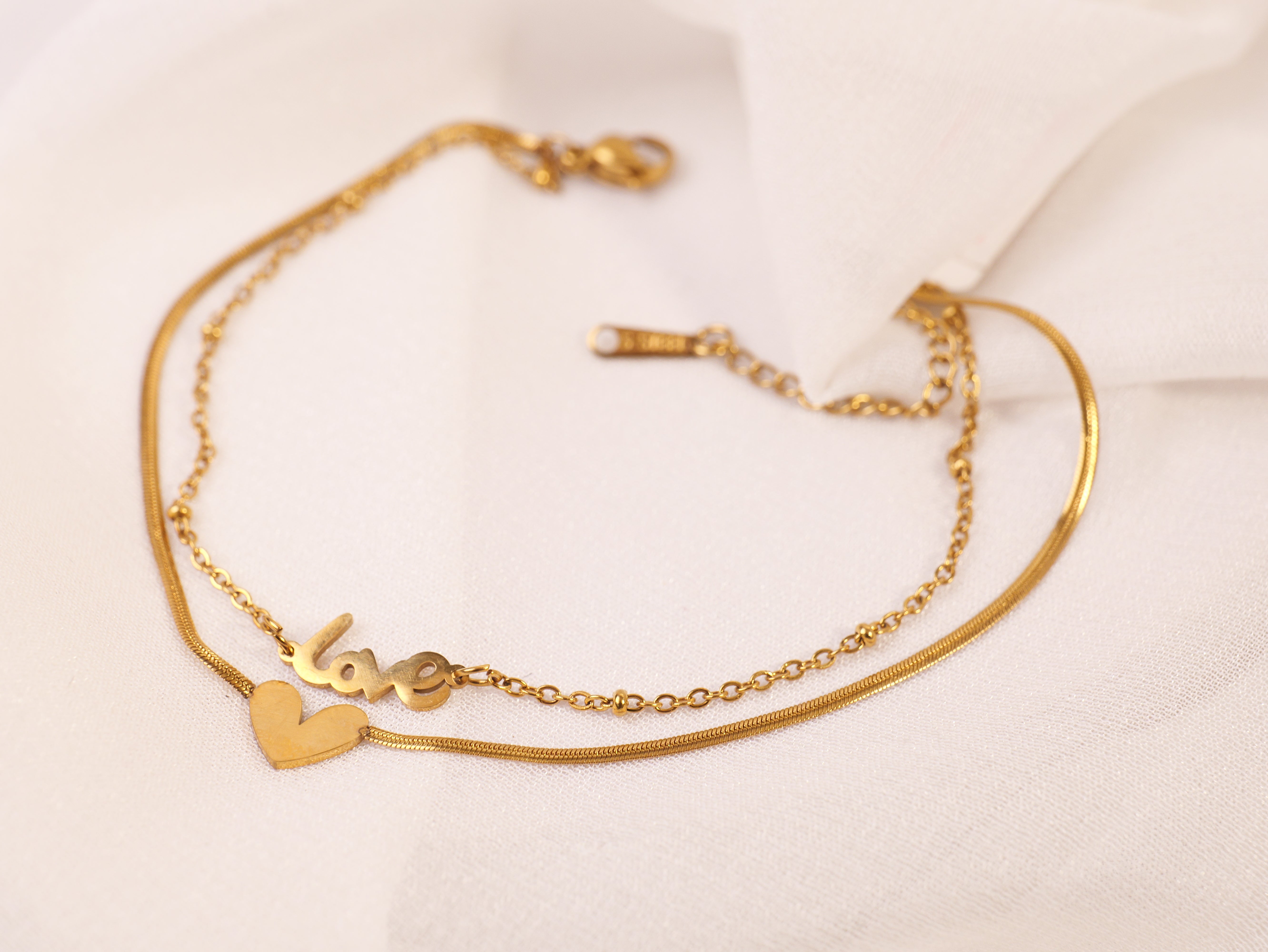 Golden Love & Heart Layered Bracelet