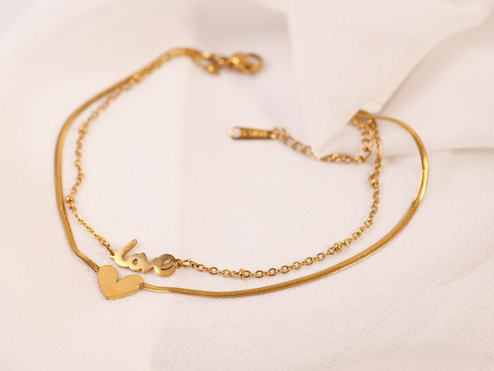 Golden Love & Heart Layered Bracelet