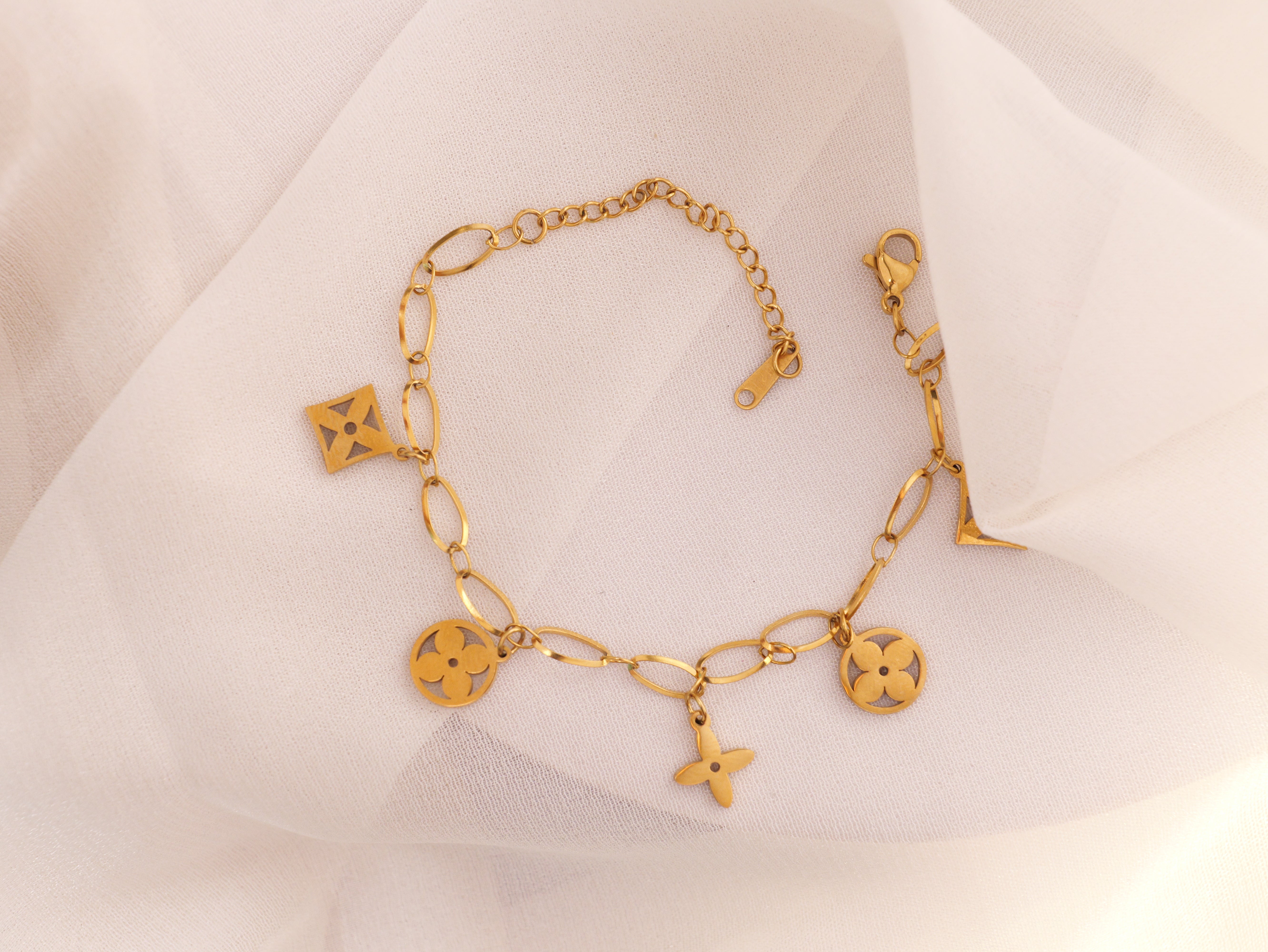 Golden Luxe Charm Bracelet | Elegant Gold-Plated Adjustable Bracelet for Women & Girls | Daily & Party Wear Fashion Jewelry