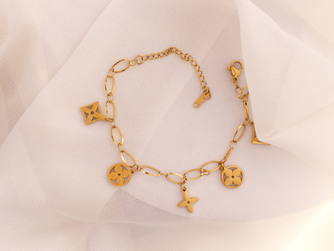 Golden Luxe Charm Bracelet | Elegant Gold-Plated Adjustable Bracelet for Women & Girls | Daily & Party Wear Fashion Jewelry