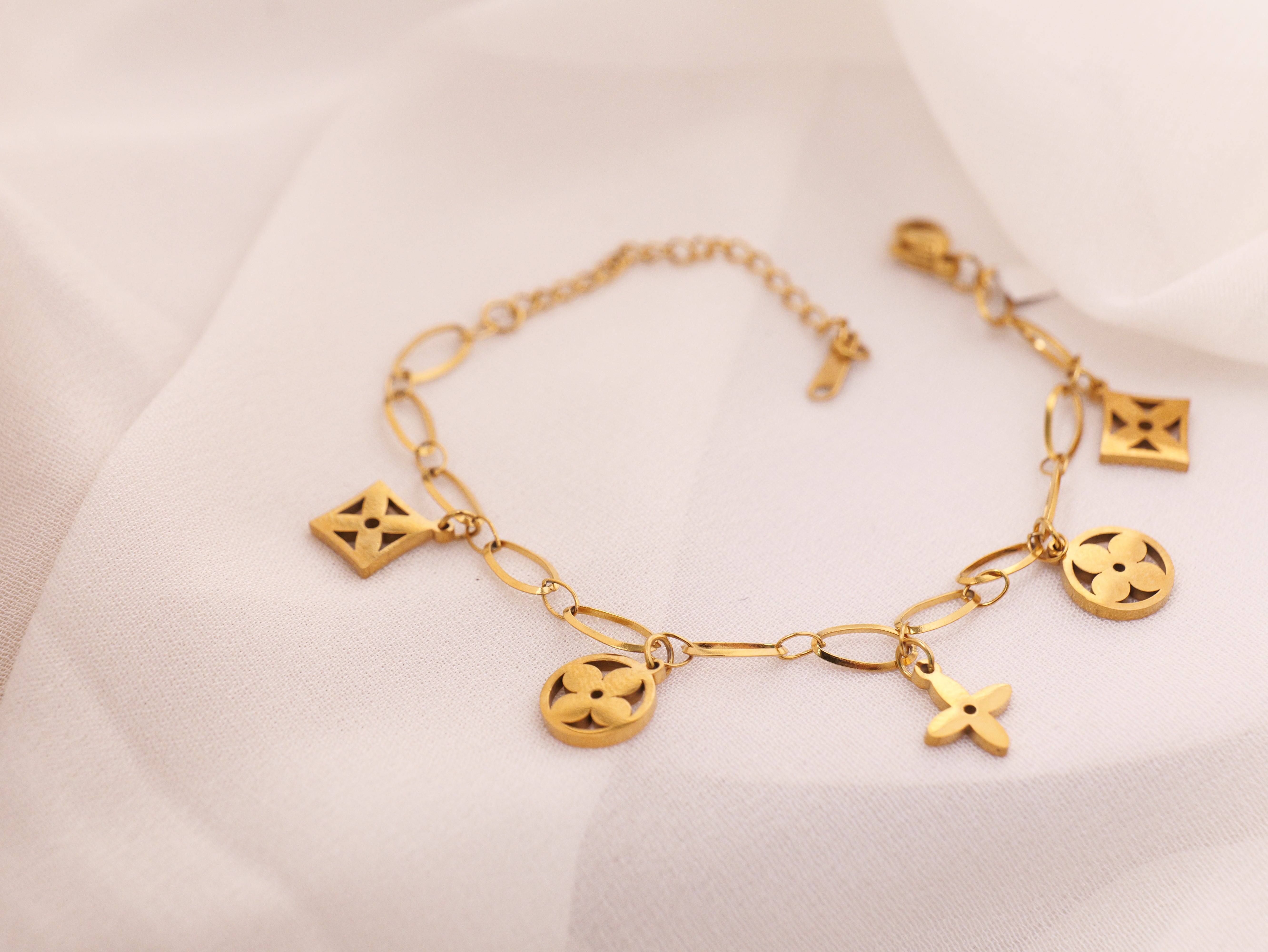 Golden Luxe Charm Bracelet | Elegant Gold-Plated Adjustable Bracelet for Women & Girls | Daily & Party Wear Fashion Jewelry