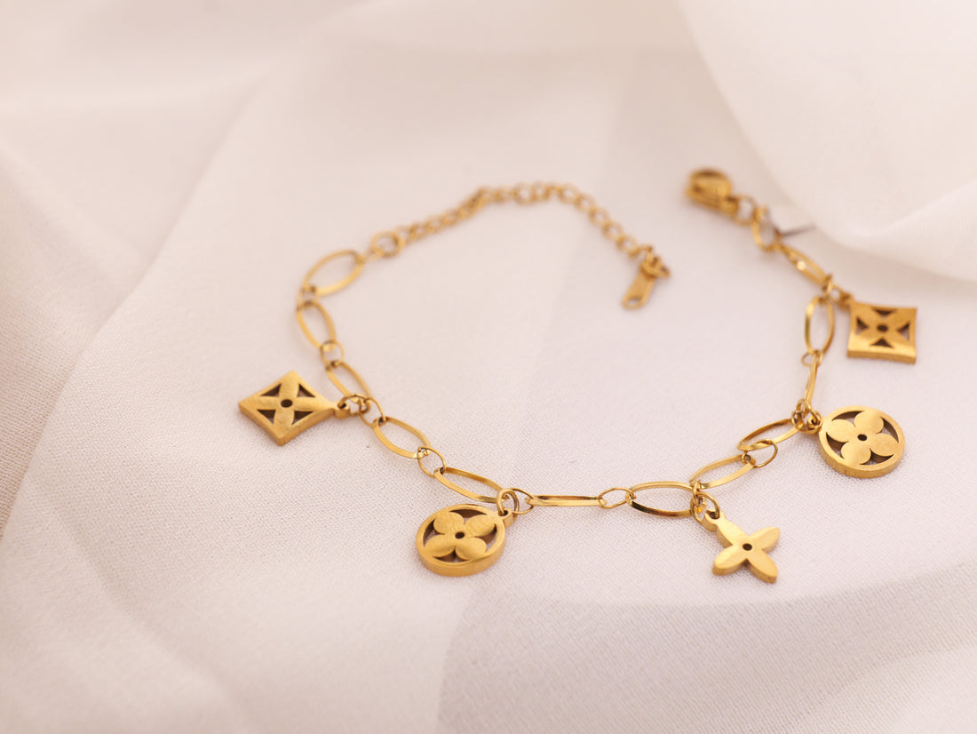 Golden Luxe Charm Bracelet | Elegant Gold-Plated Adjustable Bracelet for Women & Girls | Daily & Party Wear Fashion Jewelry