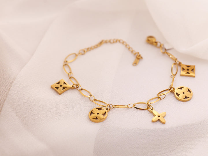 Golden Luxe Charm Bracelet | Elegant Gold-Plated Adjustable Bracelet for Women & Girls | Daily & Party Wear Fashion Jewelry