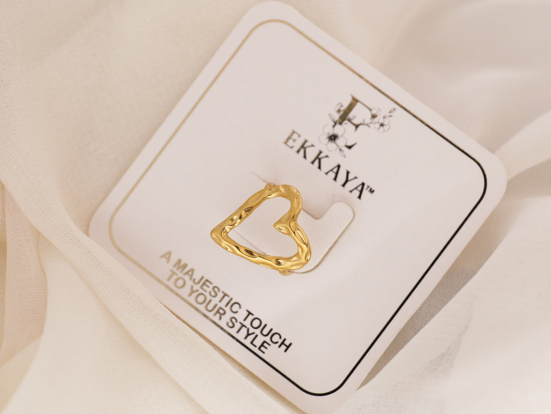Gold Plated Heart Ring | Adjustable Anti-Tarnish Stainless Steel Finger Ring for Women & Girls