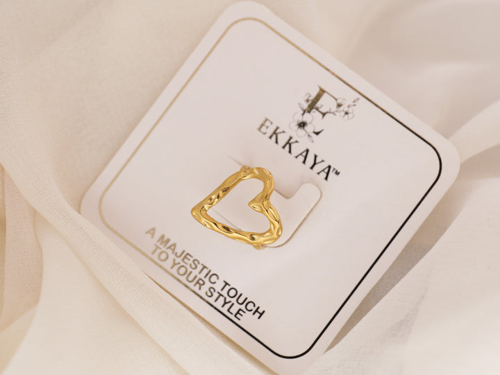Gold Plated Heart Ring | Adjustable Anti-Tarnish Stainless Steel Finger Ring for Women & Girls