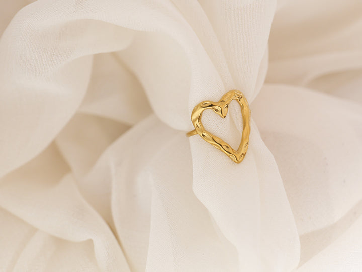 Gold Plated Heart Ring | Adjustable Anti-Tarnish Stainless Steel Finger Ring for Women & Girls