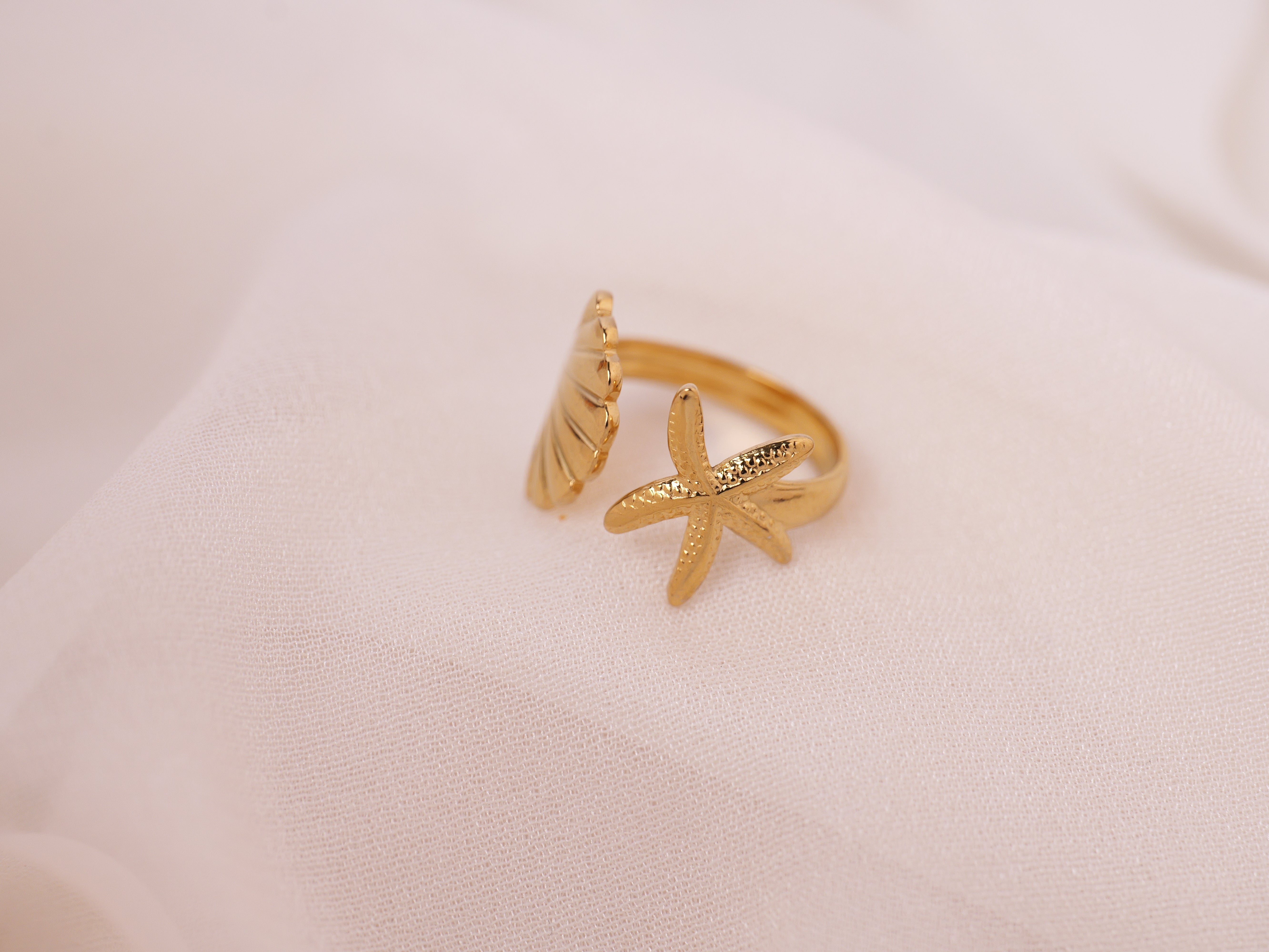 Starfish & Shell Adjustable Ring