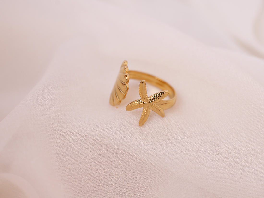Starfish & Shell Adjustable Ring