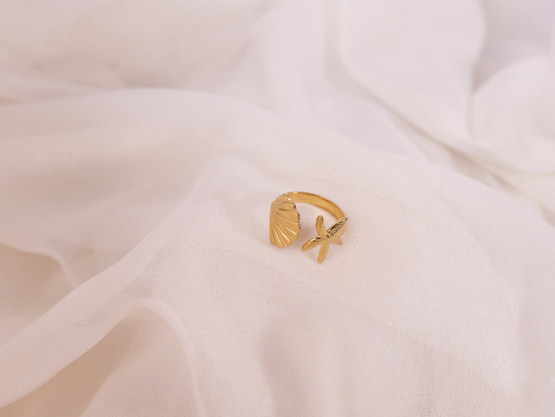Starfish & Shell Adjustable Ring