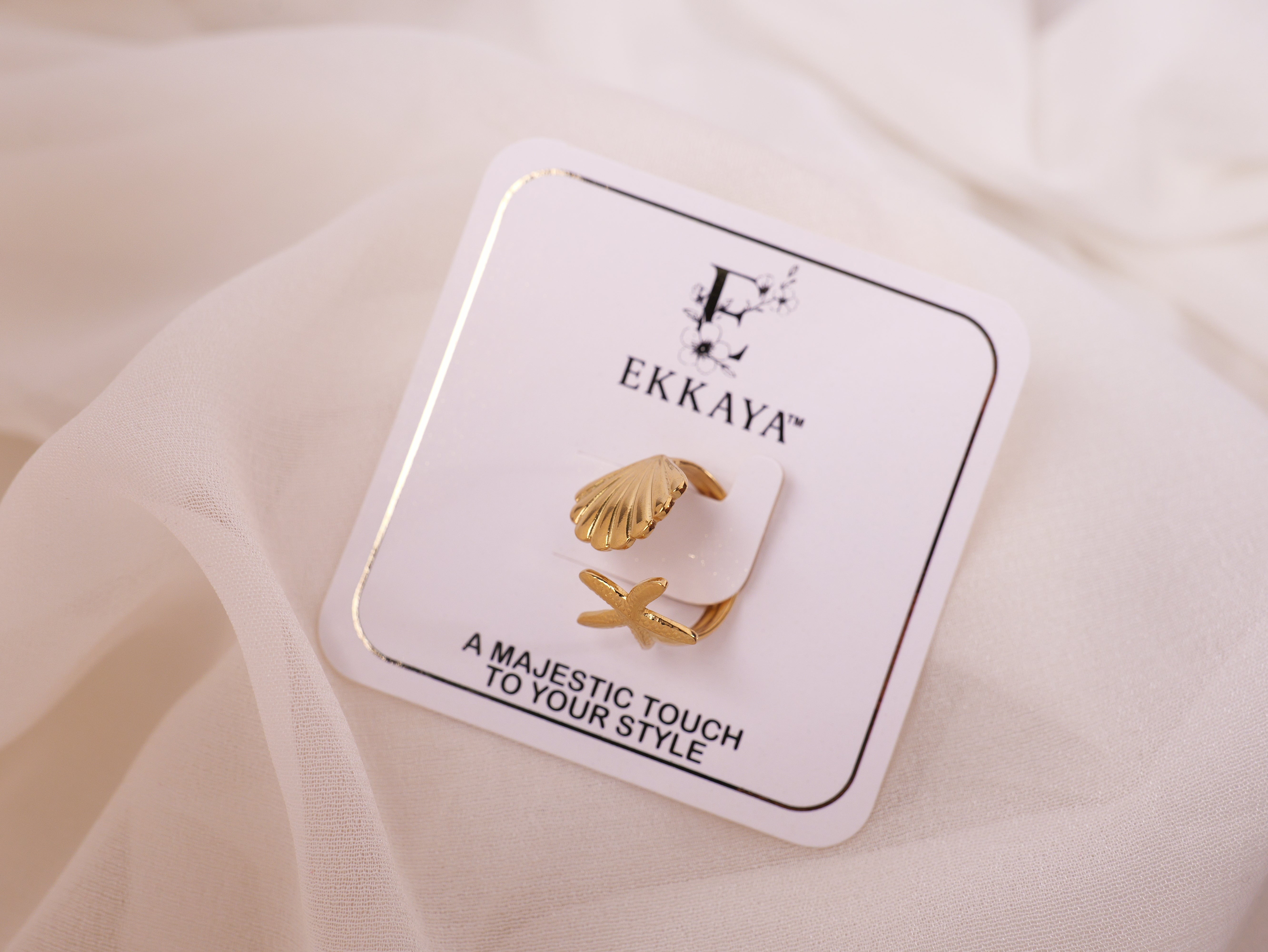 Starfish & Shell Adjustable Ring