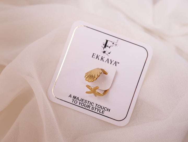 Starfish & Shell Adjustable Ring