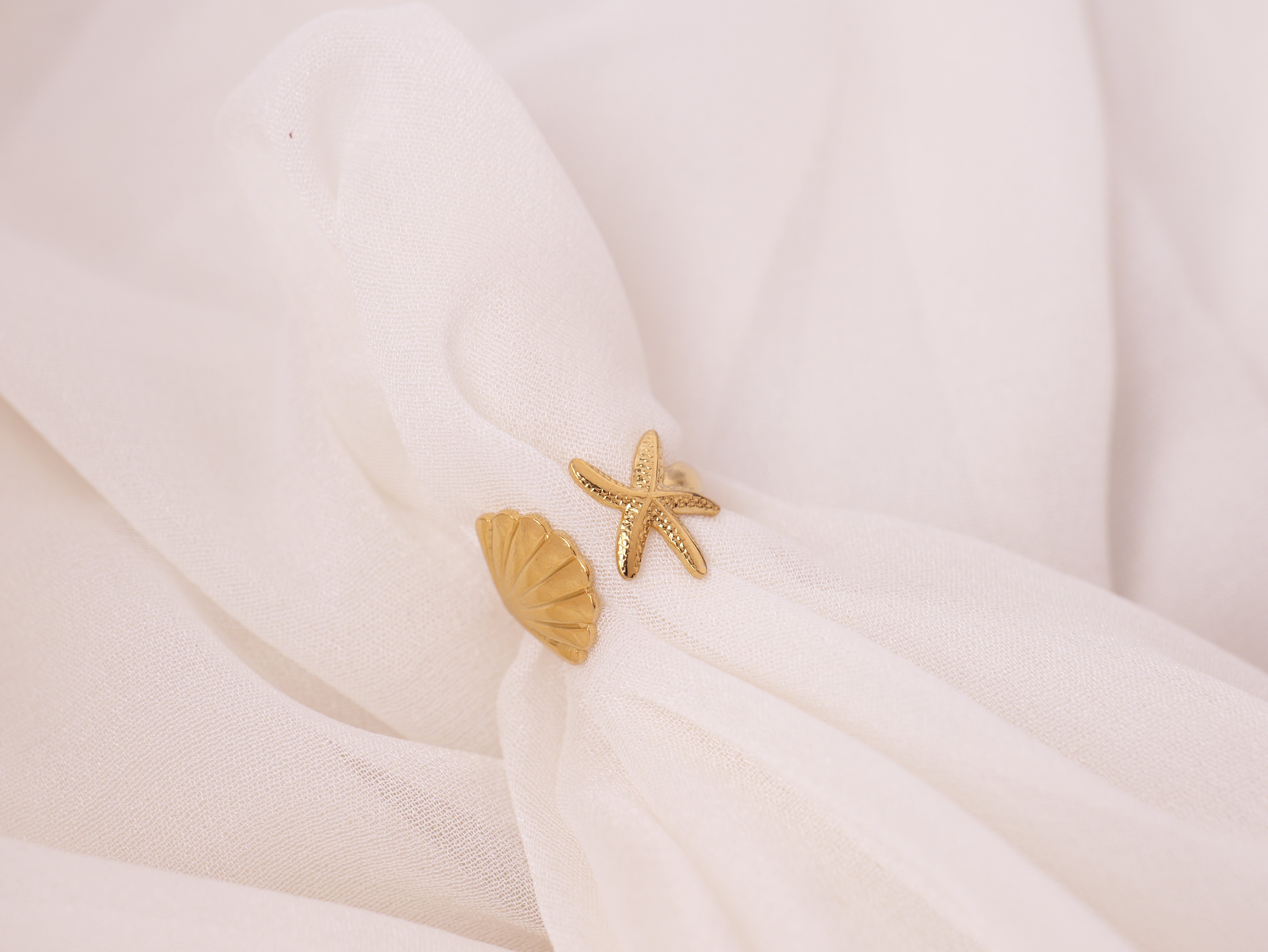Starfish & Shell Adjustable Ring