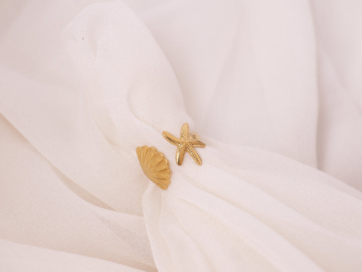 Starfish & Shell Adjustable Ring