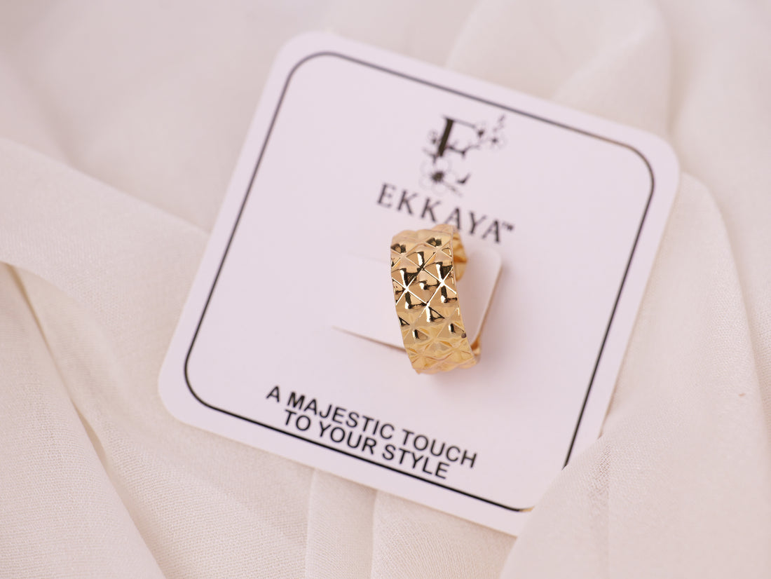 Geometric Embossed Gold Ring