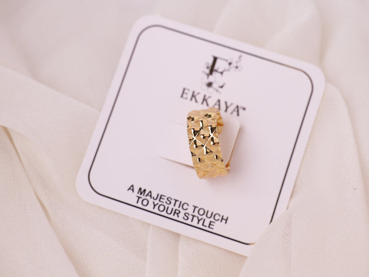 Geometric Embossed Gold Ring