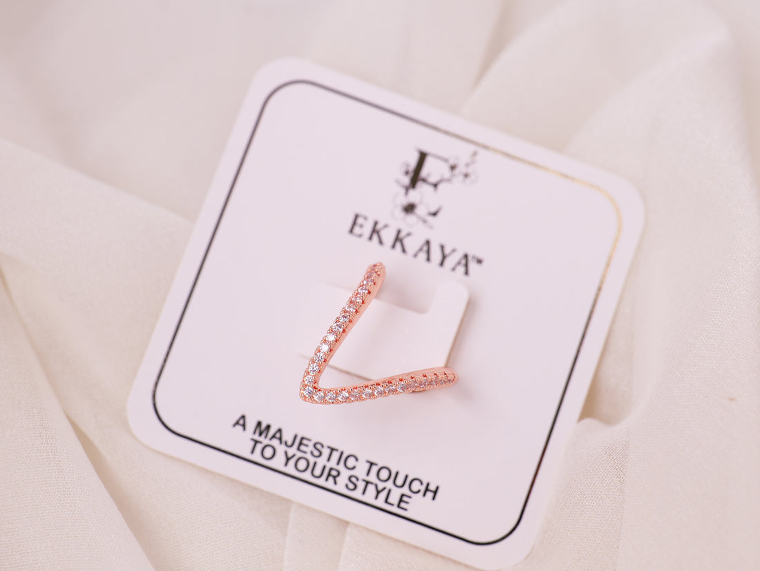 Rose Gold V-Shape Crystal Ring
