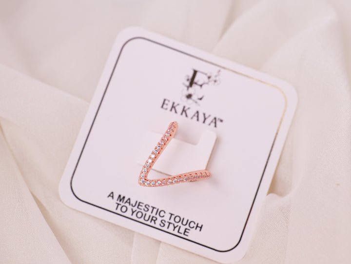 Rose Gold V-Shape Crystal Ring