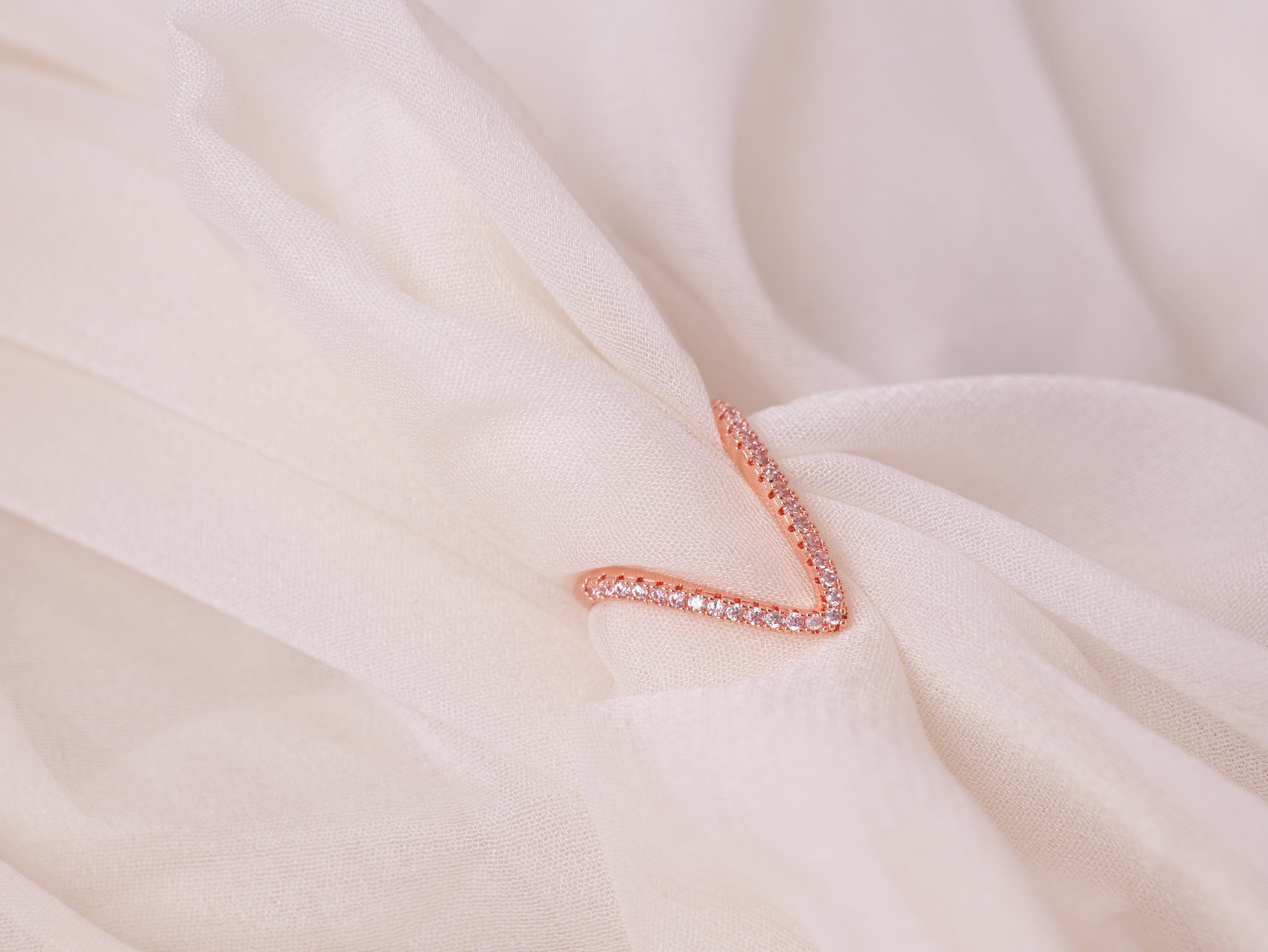 Rose Gold V-Shape Crystal Ring