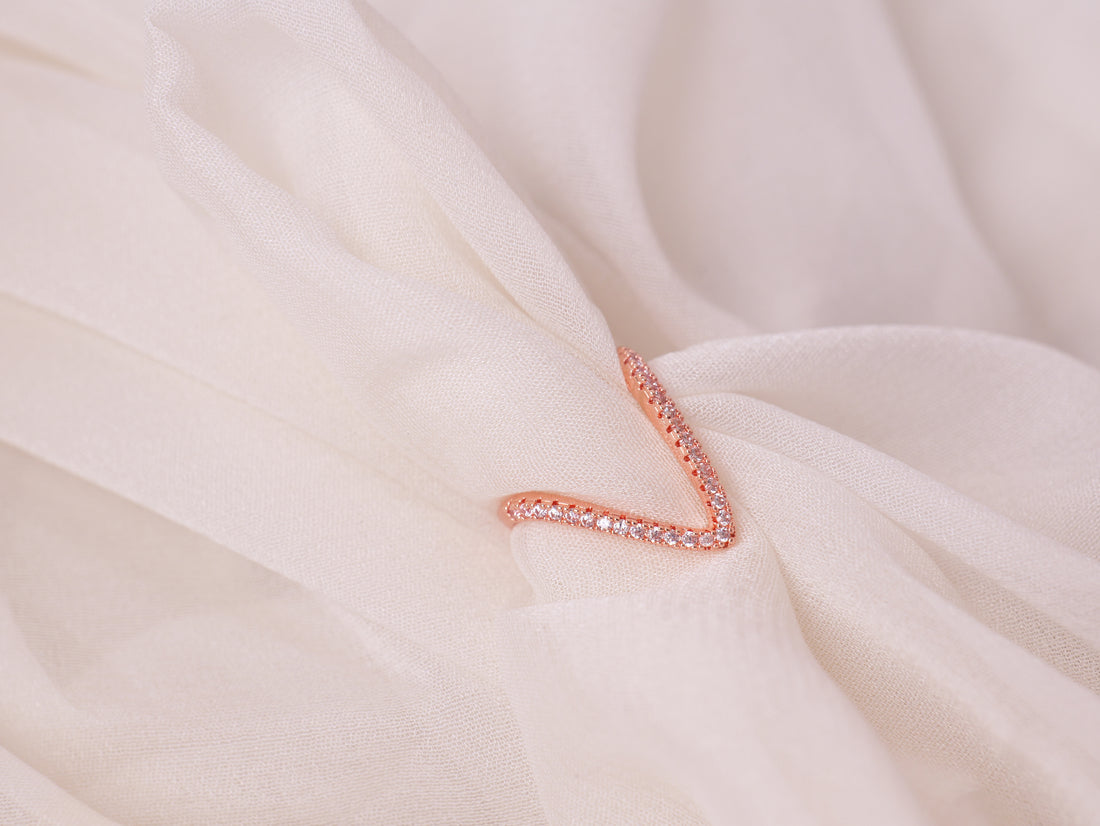 Rose Gold V-Shape Crystal Ring
