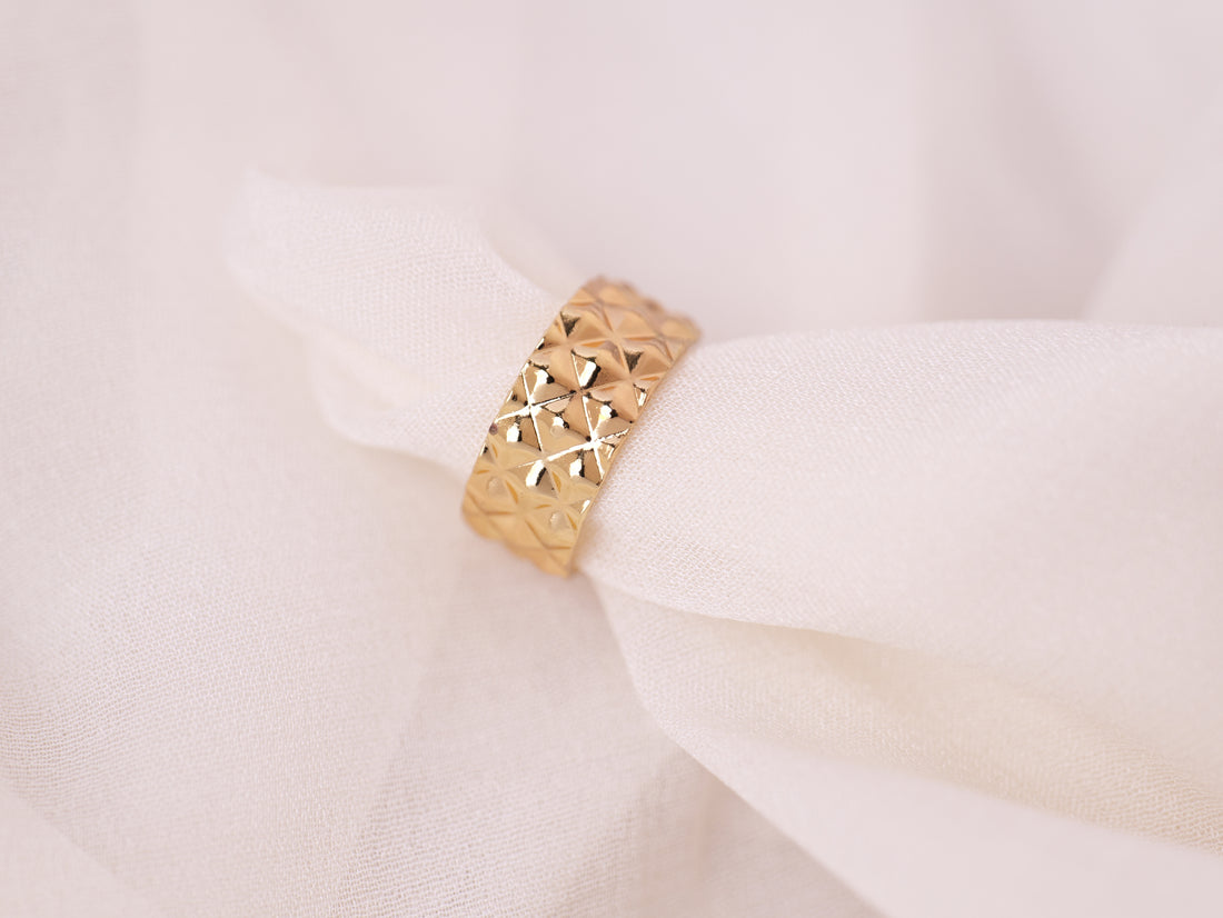 Geometric Embossed Gold Ring