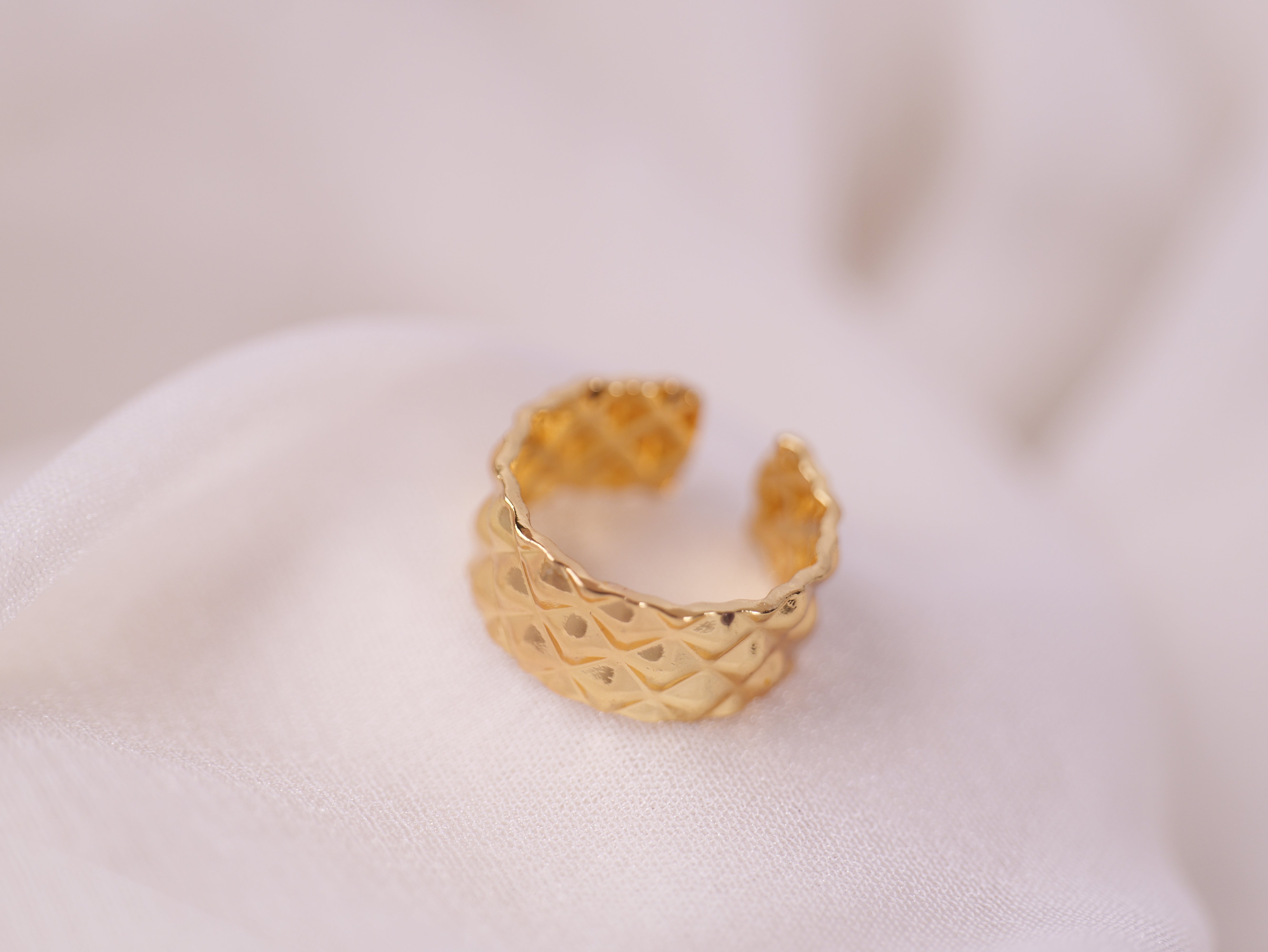 Geometric Embossed Gold Ring