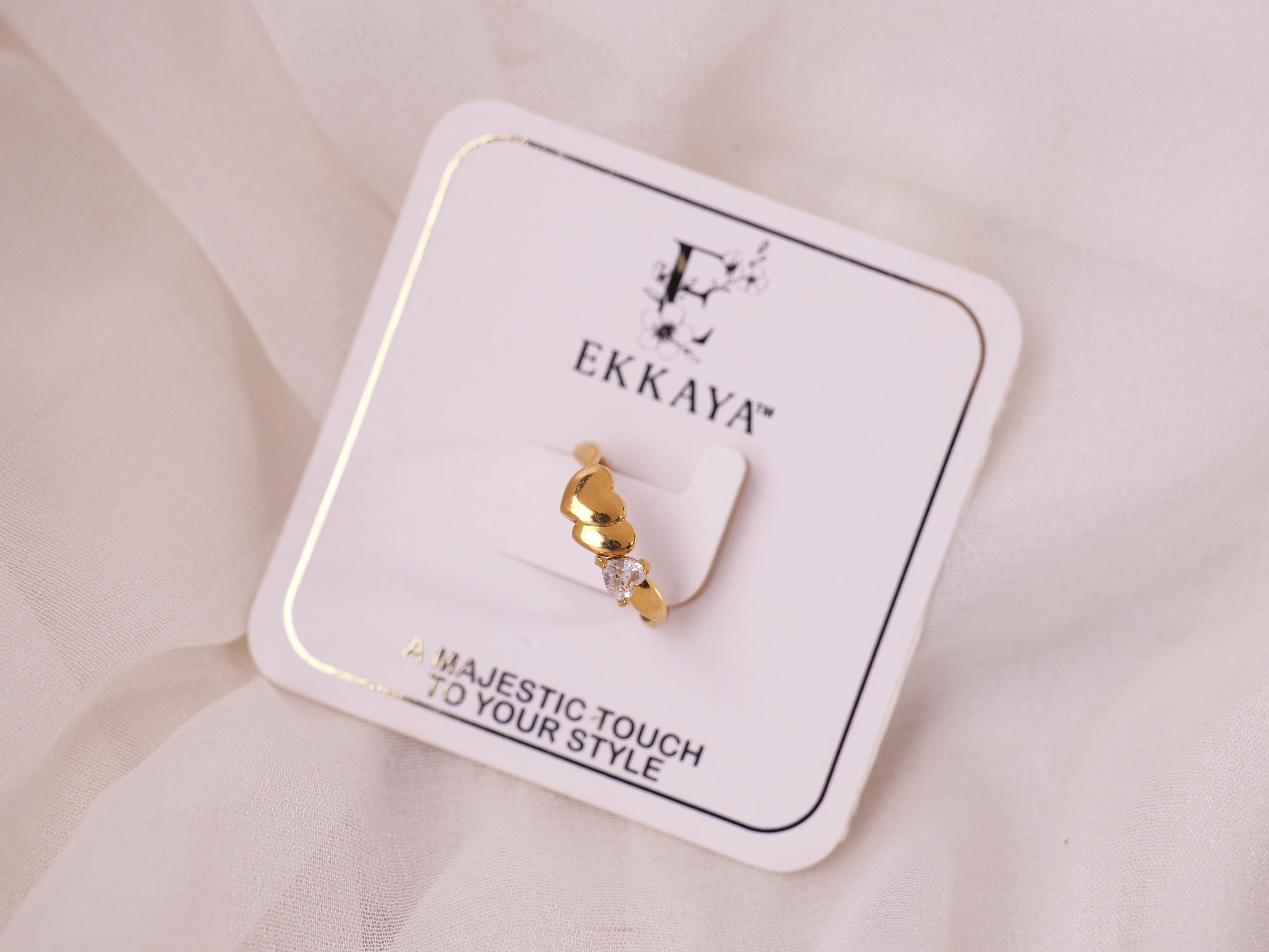 Gold Twist Heart Ring with Crystal Accent