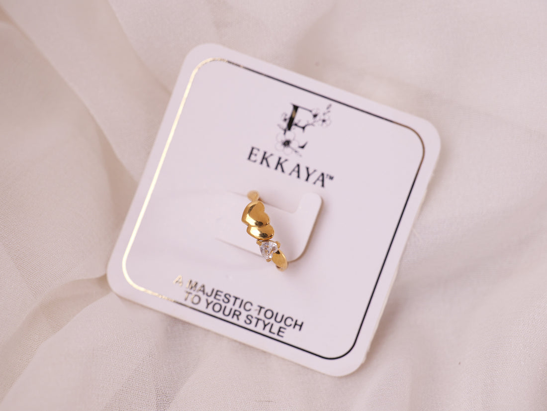 Gold Twist Heart Ring with Crystal Accent