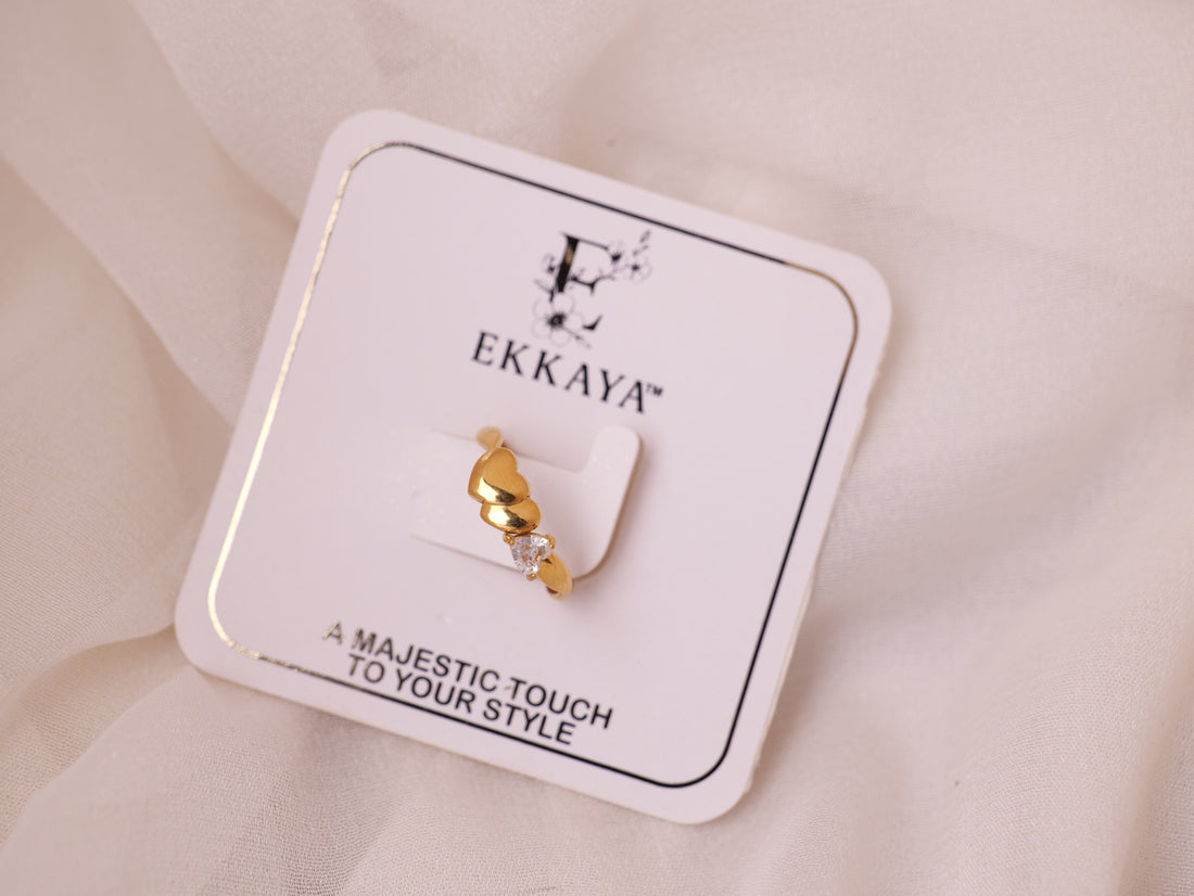 Gold Twist Heart Ring with Crystal Accent