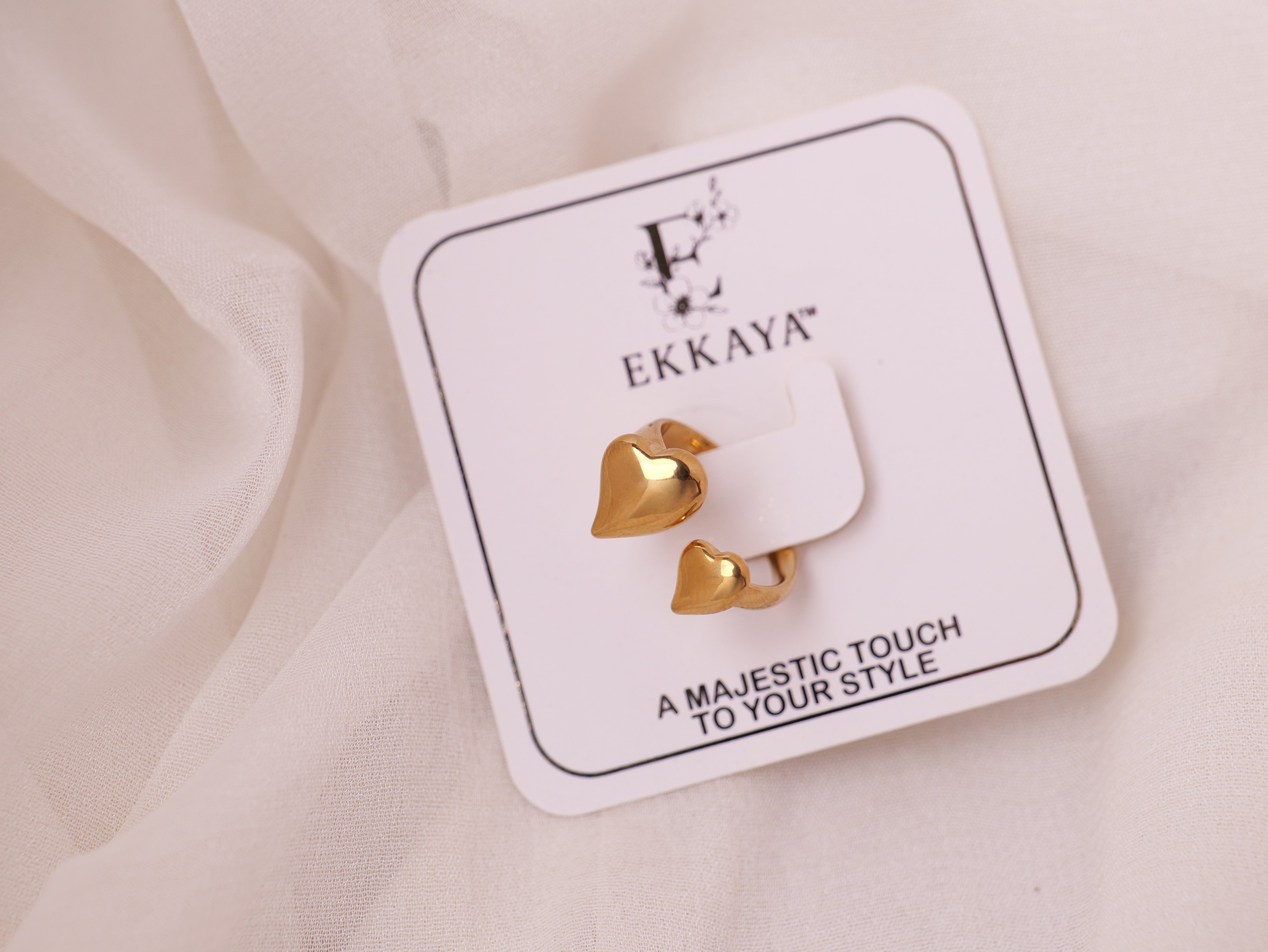 Double Heart Adjustable Gold Ring