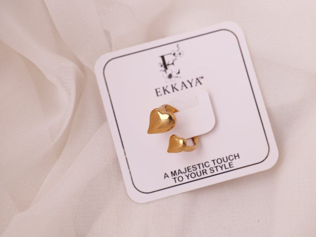 Double Heart Adjustable Gold Ring