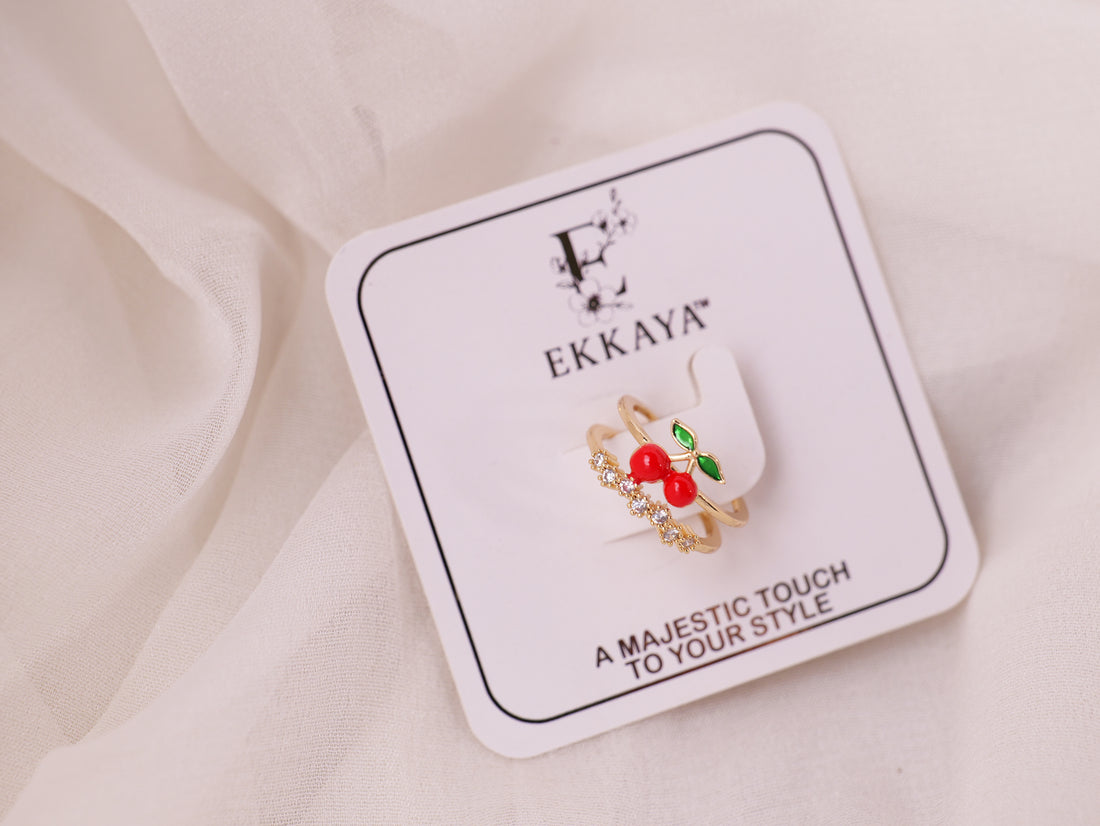 Cherry Charm Gold Ring Set