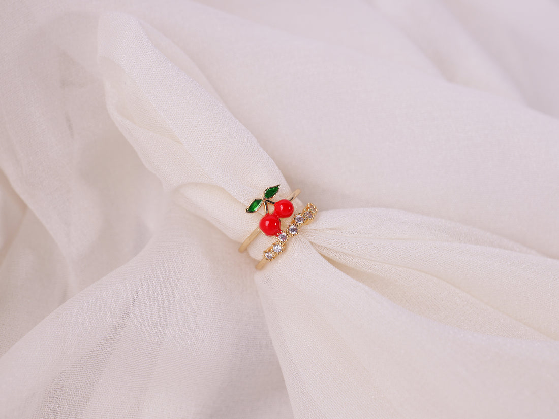 Cherry Charm Gold Ring Set