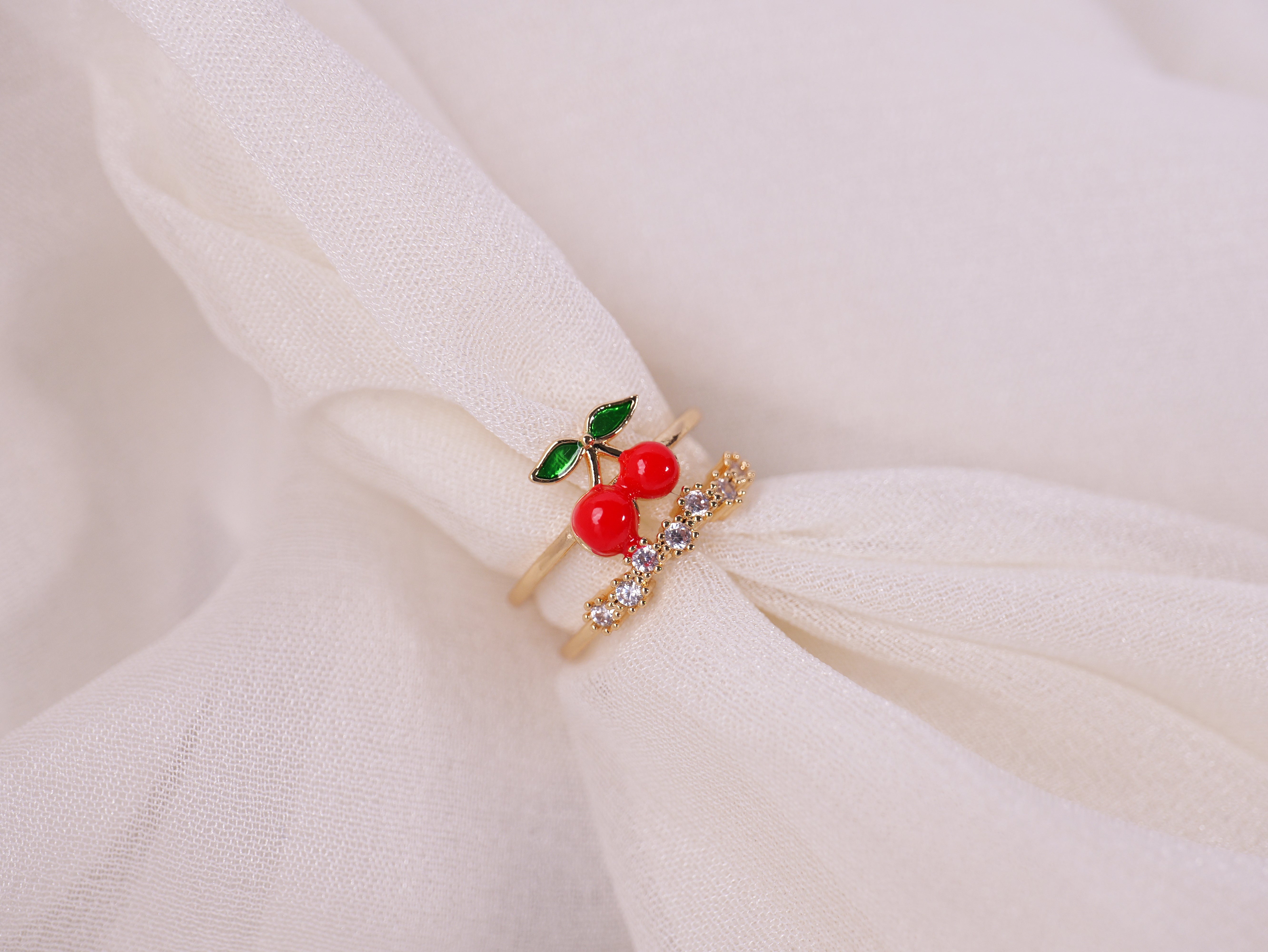 Cherry Charm Gold Ring Set