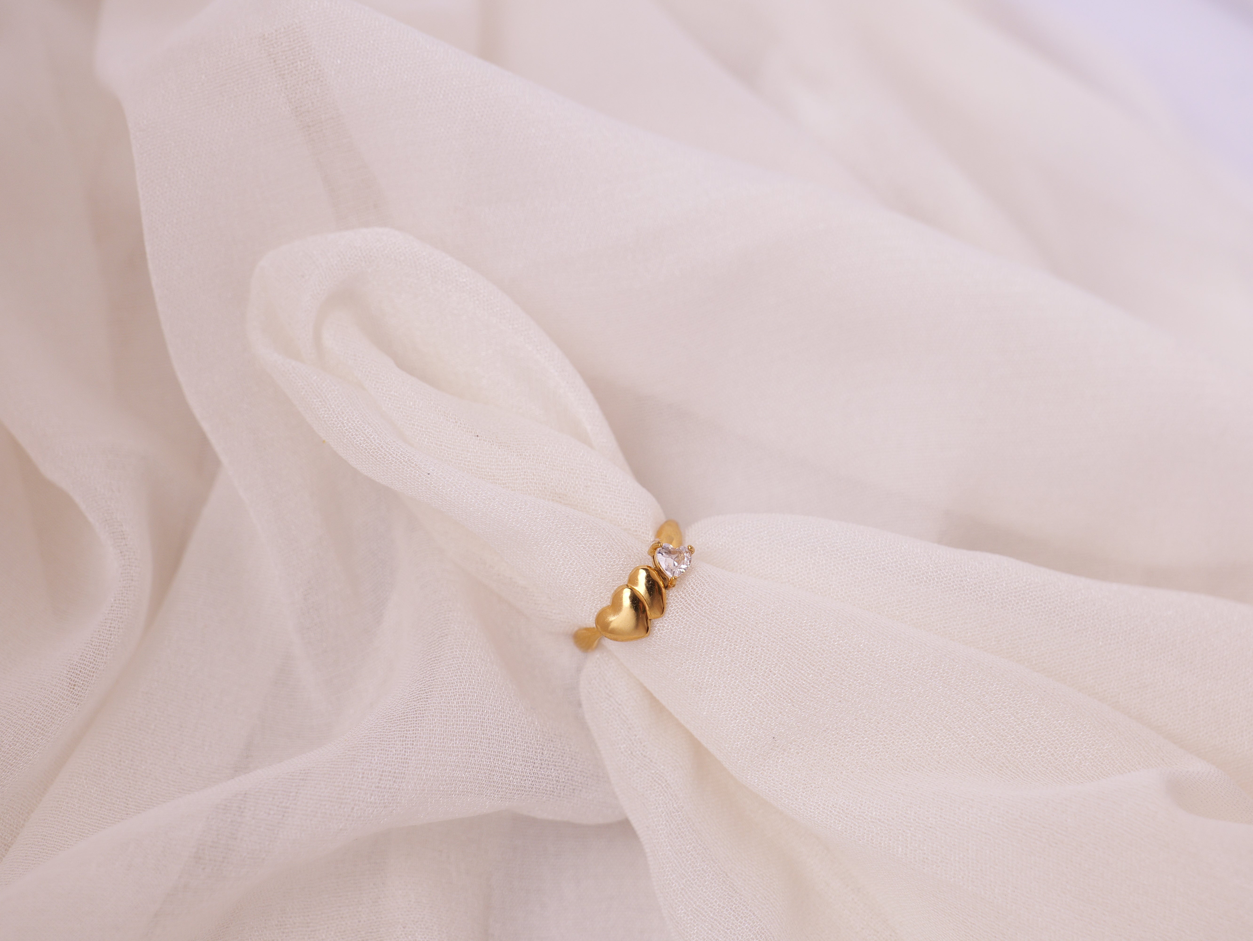 Gold Twist Heart Ring with Crystal Accent