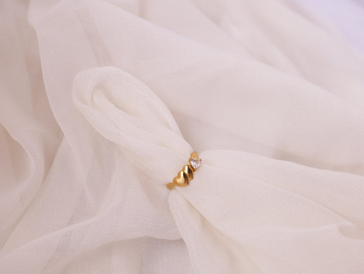 Gold Twist Heart Ring with Crystal Accent