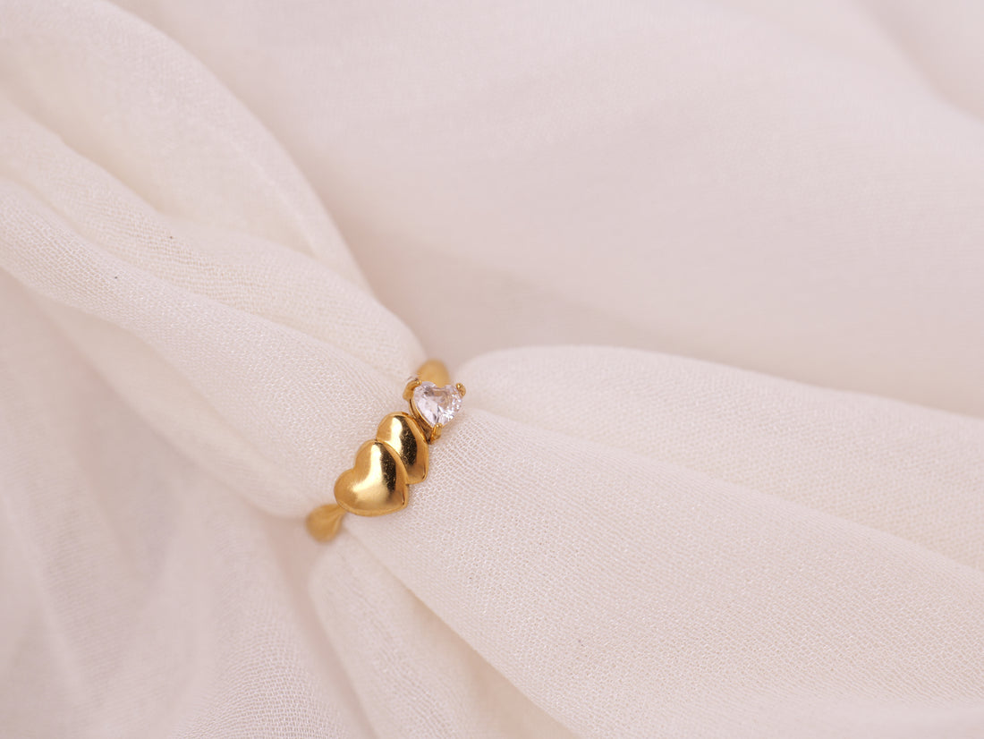 Gold Twist Heart Ring with Crystal Accent