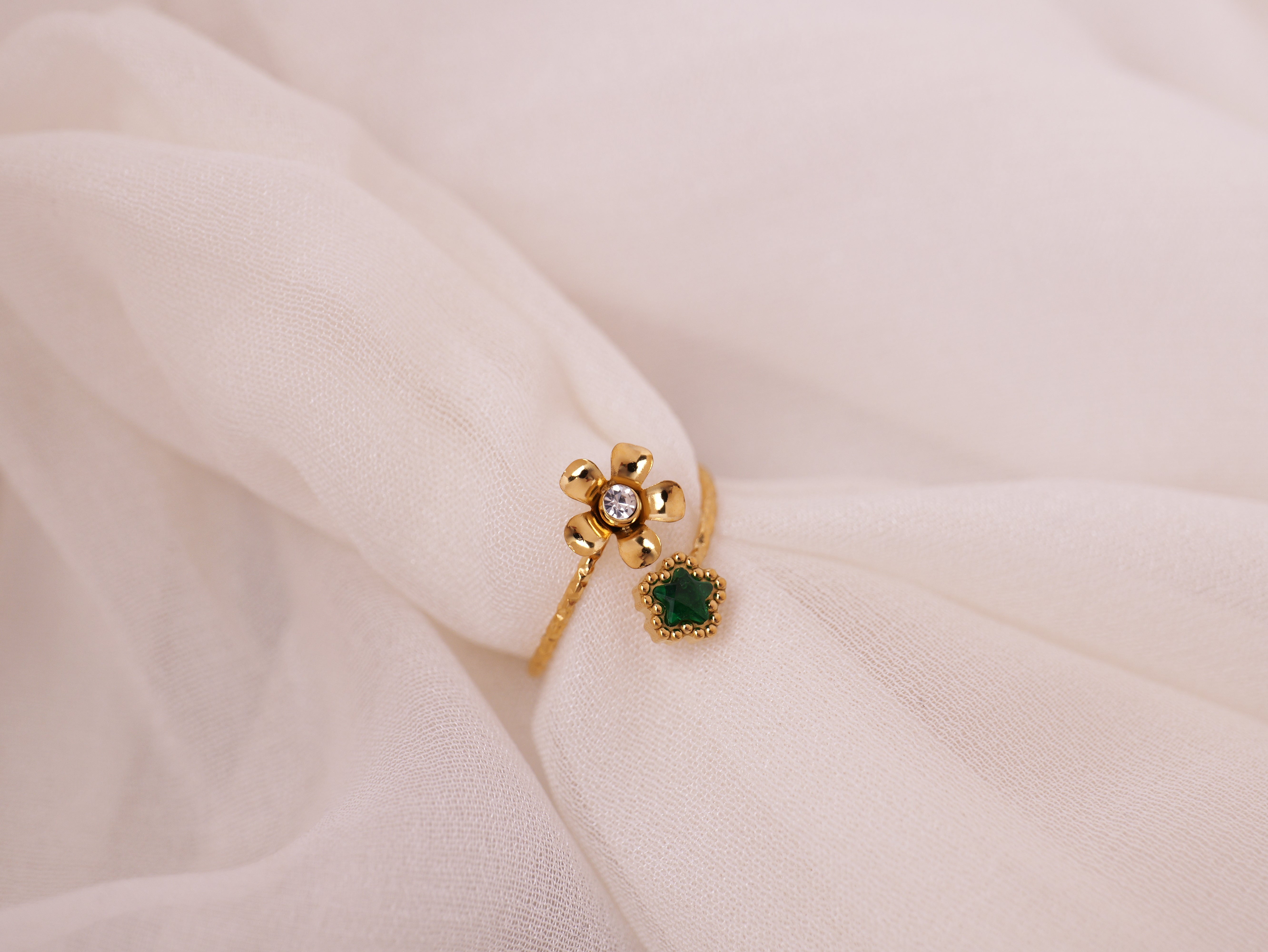 Floral Gemstone Adjustable Ring