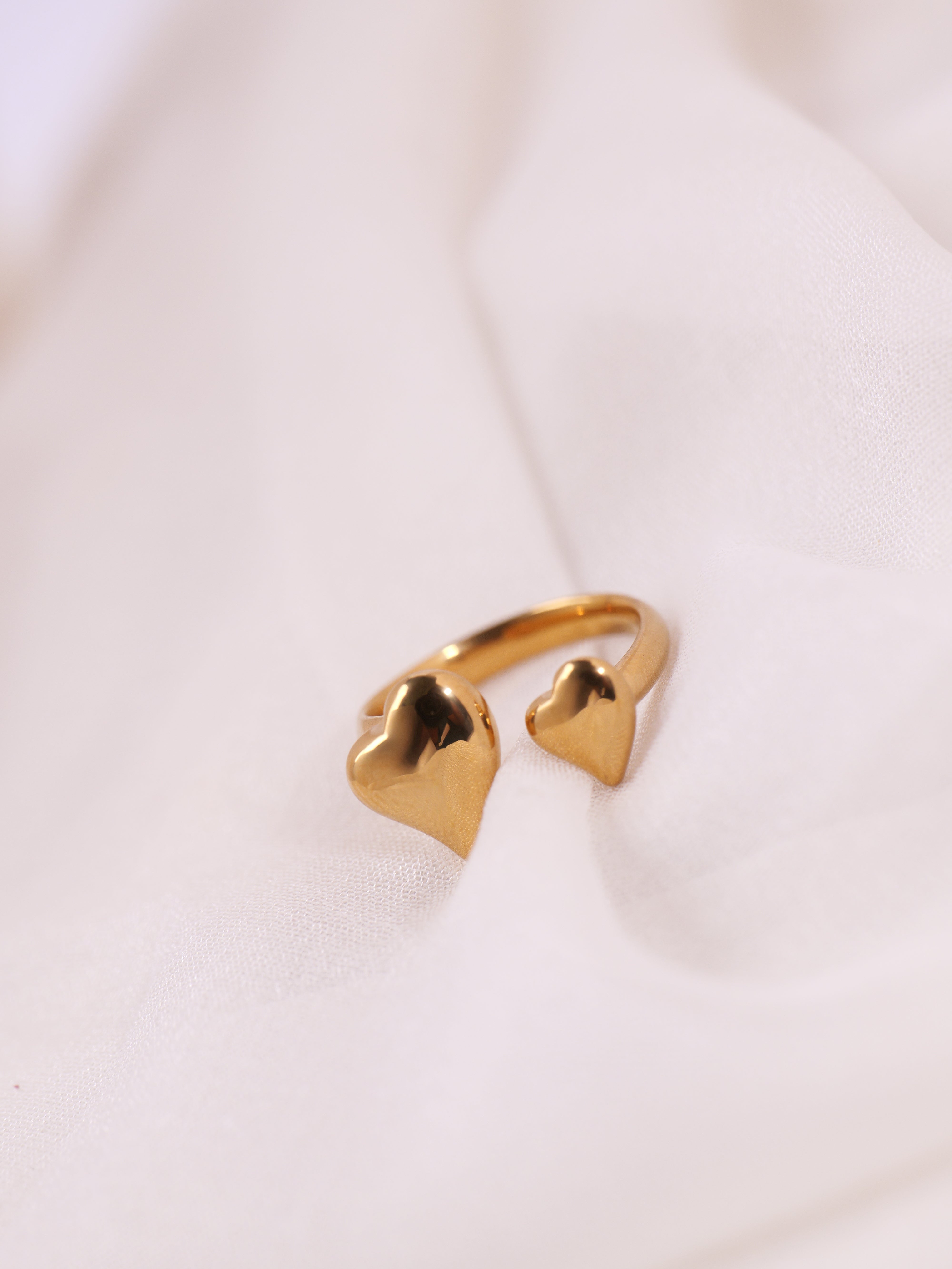 Double Heart Adjustable Gold Ring