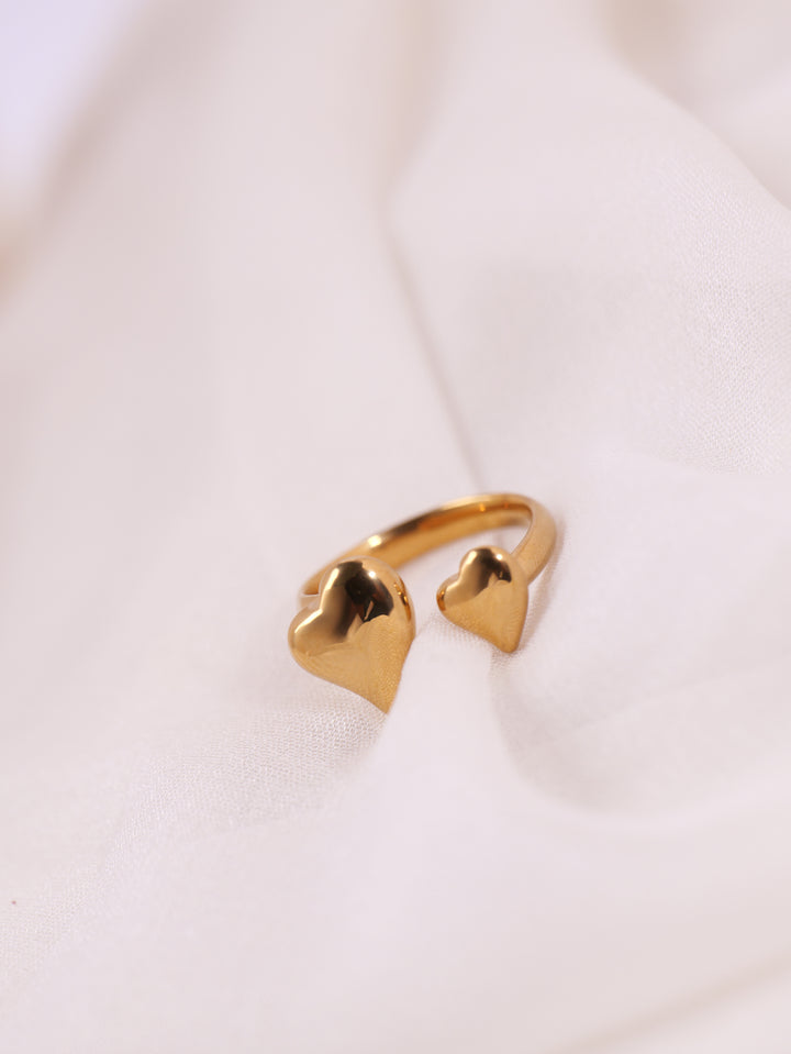 Double Heart Adjustable Gold Ring